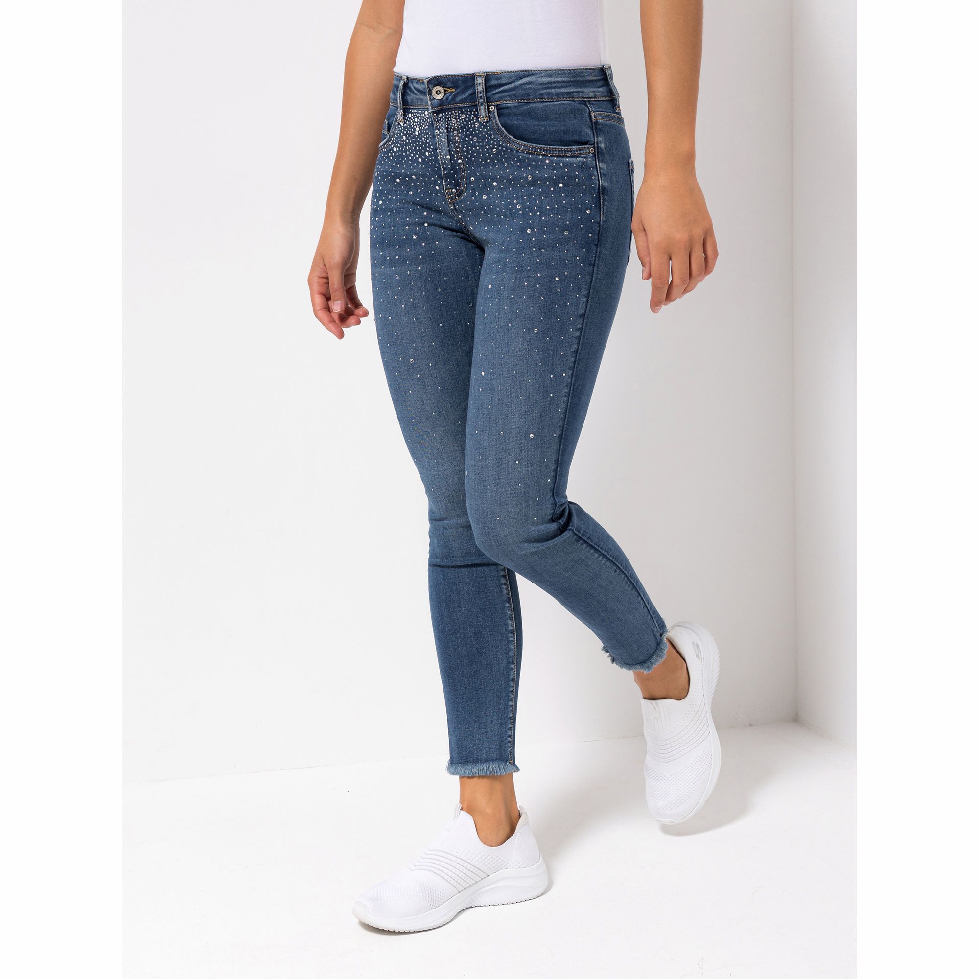 DINE 'N' DANCE Jeans Salsa Used-Look Strassdetails schmales Bein