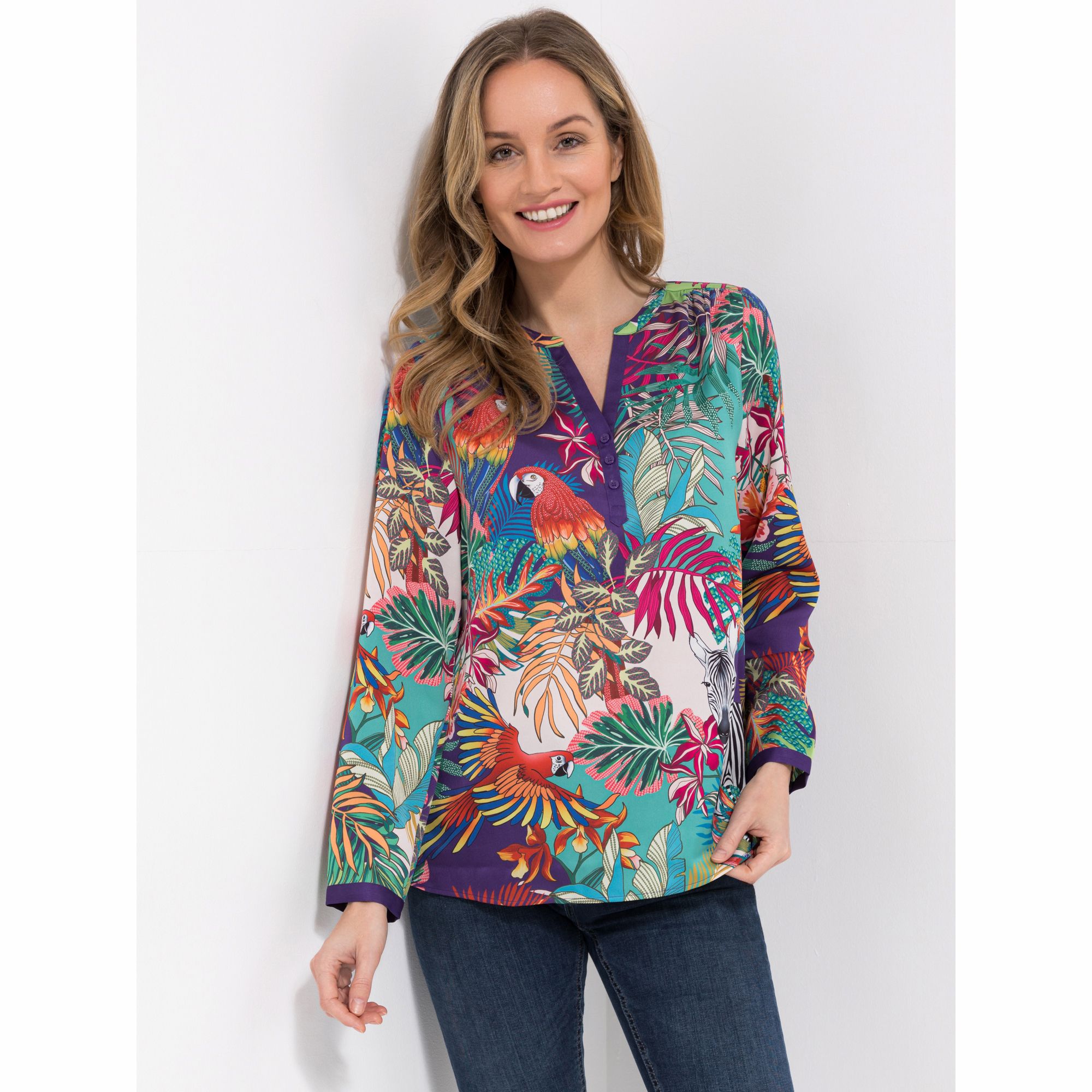 ANNI FOR FRIENDS Bluse Anna, 1/1-Arm Serafino-Ausschnitt Allover-Druck leger weit