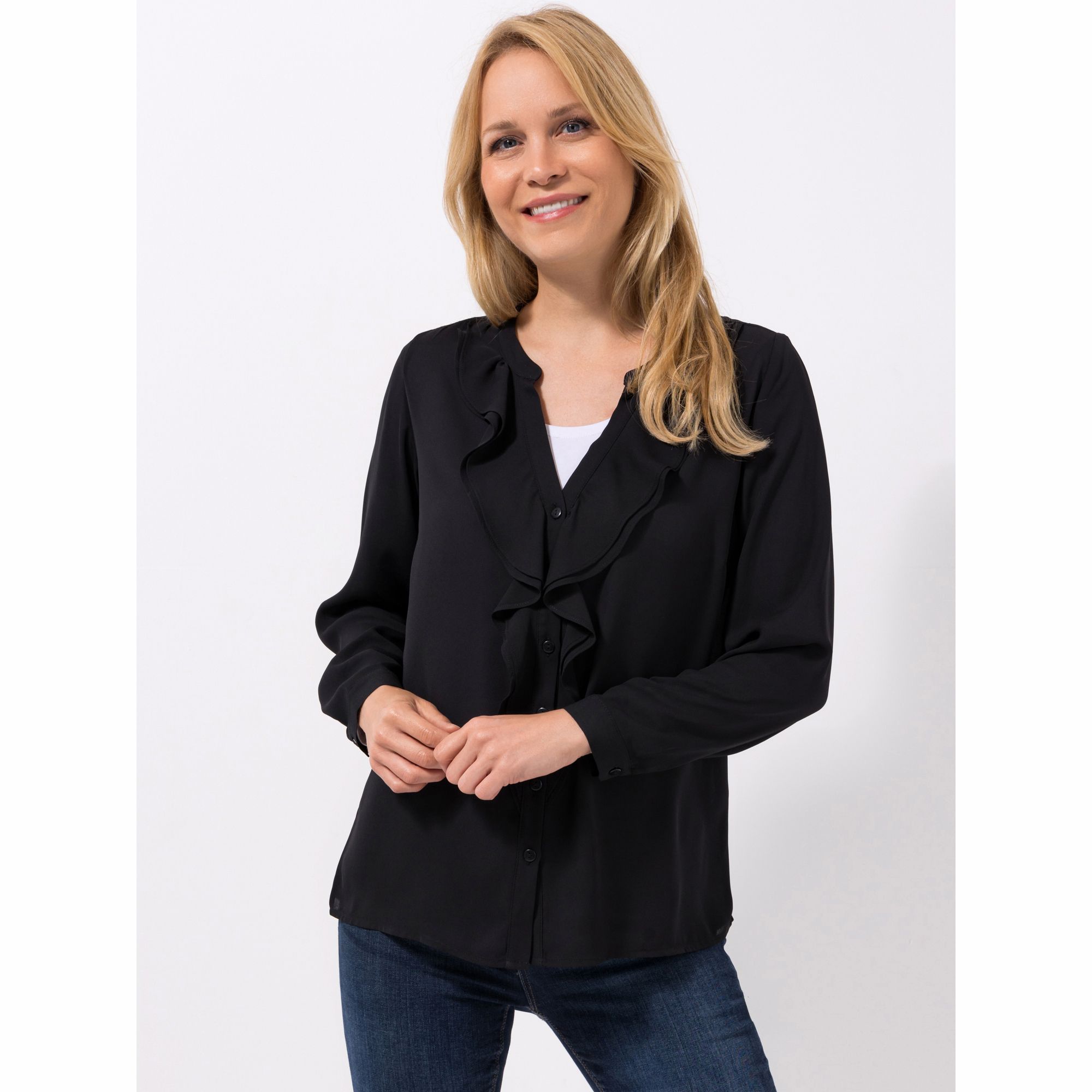 DINE 'N' DANCE Bluse, 1/1-Arm Volant Knopfleiste leger weit