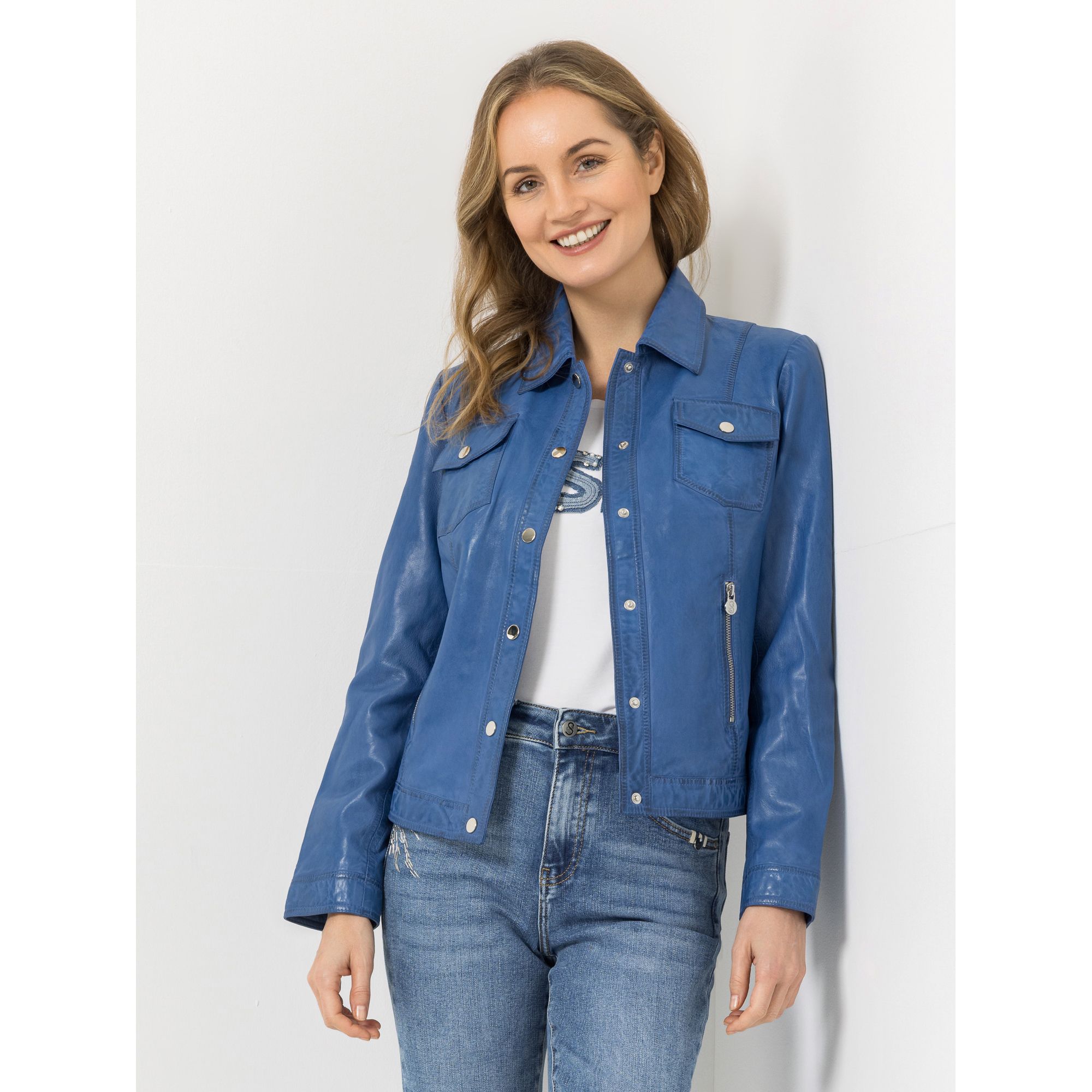 STRANDFEIN Lederjacke Hemdkragen Knopfleiste figurbetont