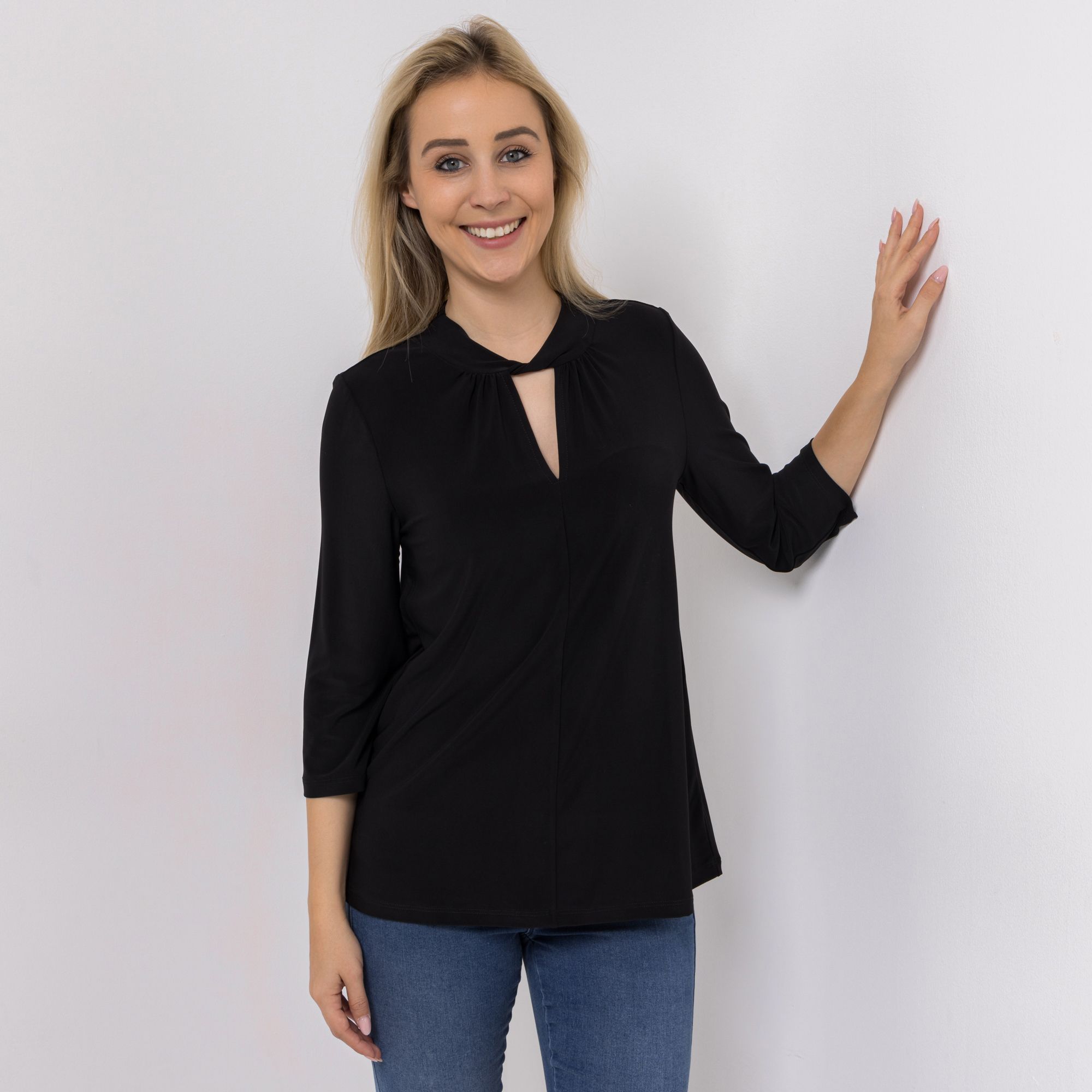 KIM & CO. Shirt, 3/4-Arm Brazil Knit Jersey Stehkragen figurumspielend