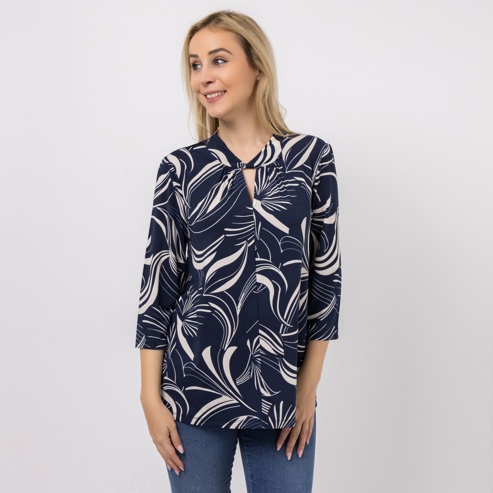 KIM & CO. Shirt, 3/4-Arm Brazil Knit Jersey Stehkragen figurumspielend