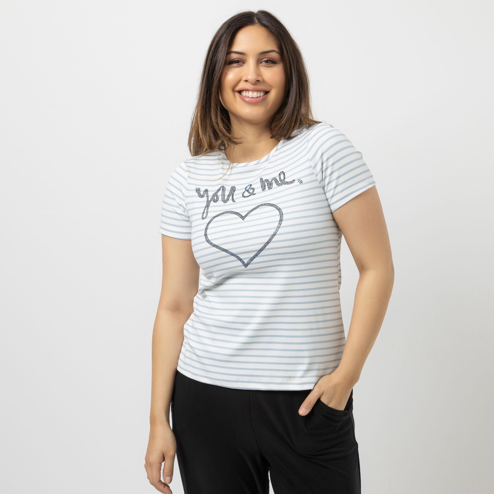 KIM & CO. Shirt, 1/2-Arm Rippen-Jersey Strass-Applikation figurumspielend