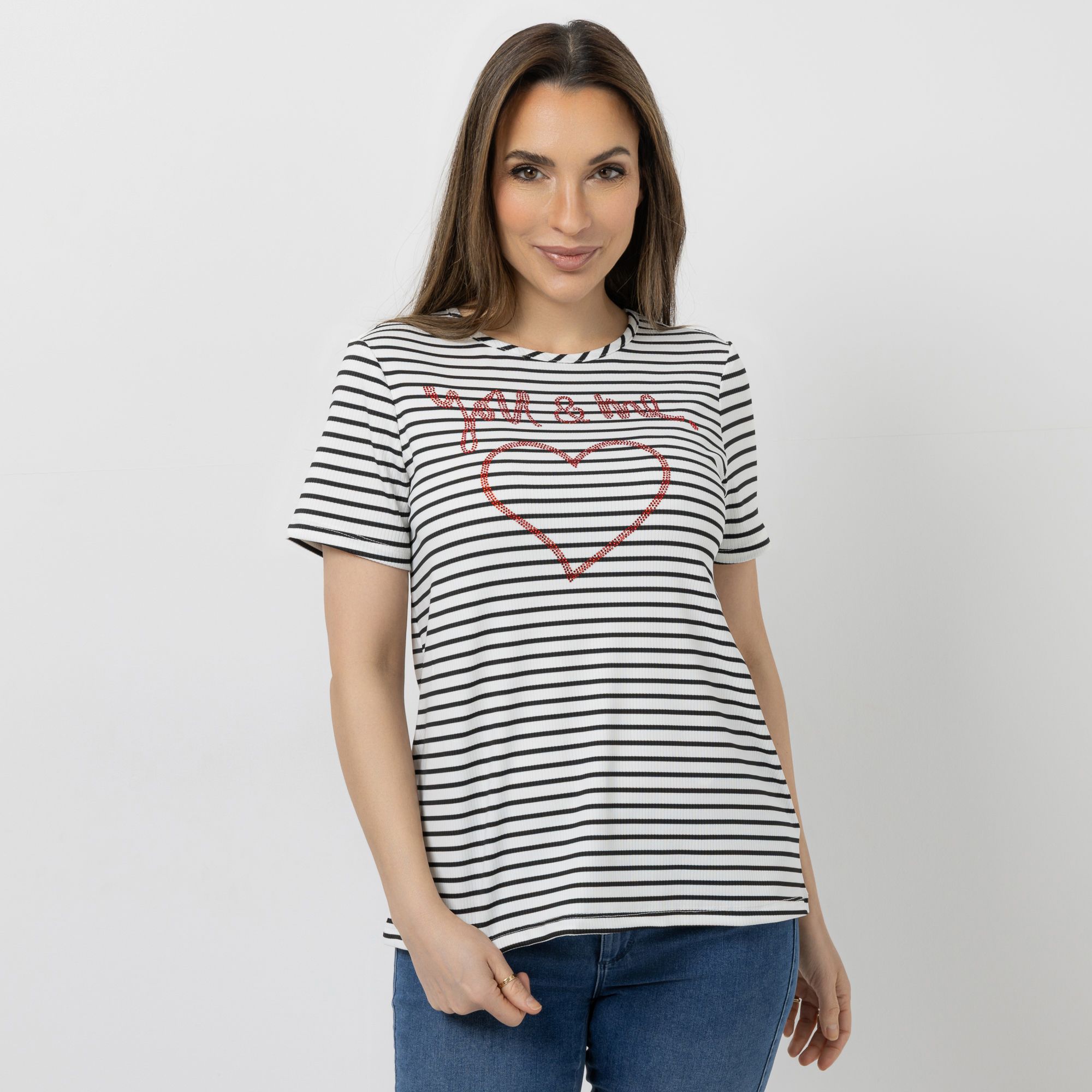 KIM & CO. Shirt, 1/2-Arm Rippen-Jersey Strass-Applikation figurumspielend