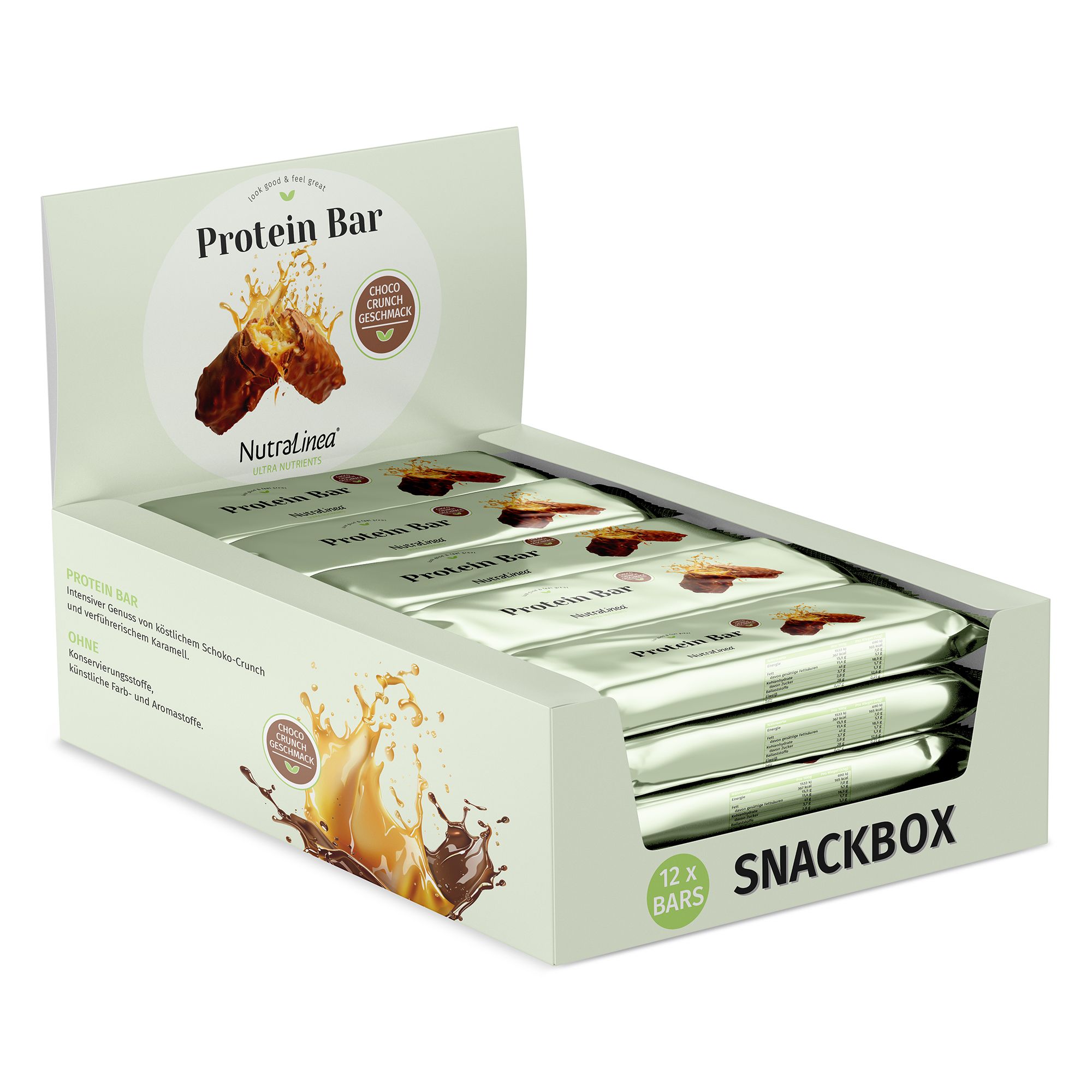 NutraLinea® Protein Riegel Choco Crunch mit 12,6g Protein Box mit 12 Riegeln