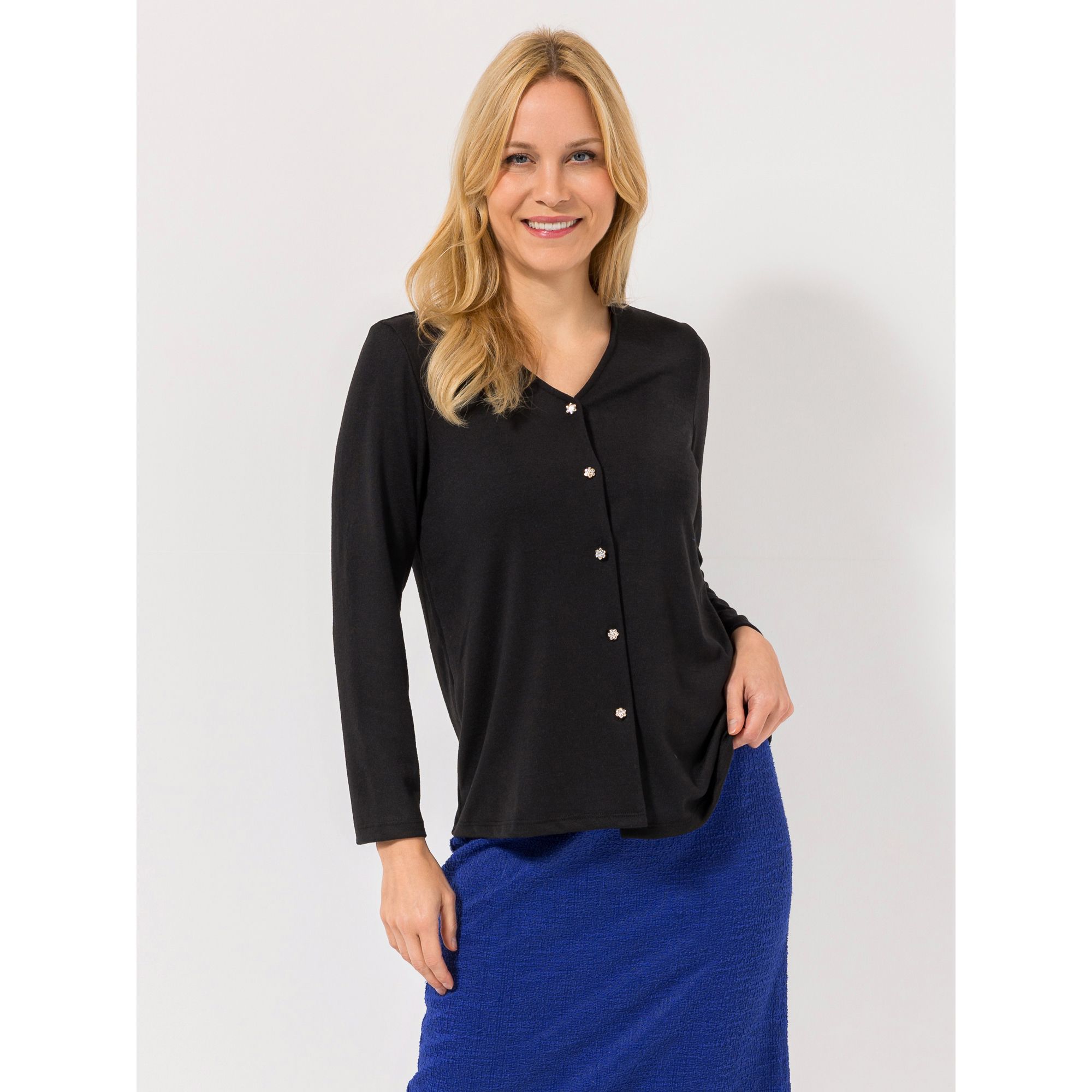 KIM & CO. Cardigan, Langarm Soft Touch Jersey Strass-Knöpfe figurumspielend