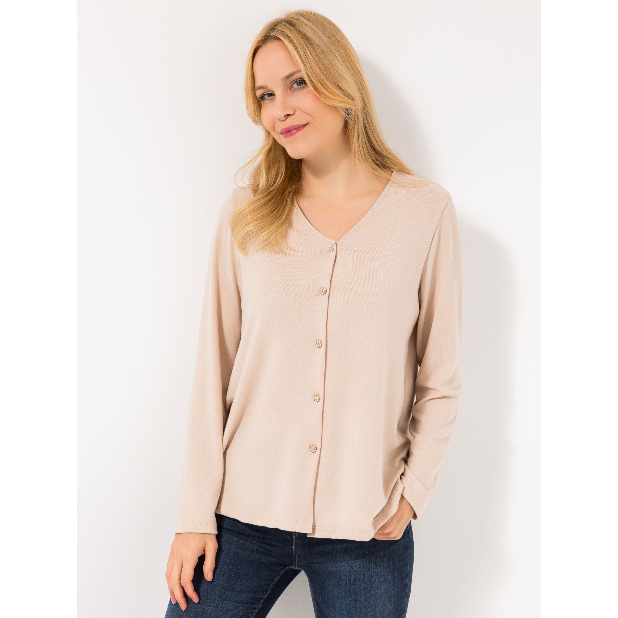 KIM & CO. Cardigan, Langarm Soft Touch Jersey Strass-Knöpfe figurumspielend