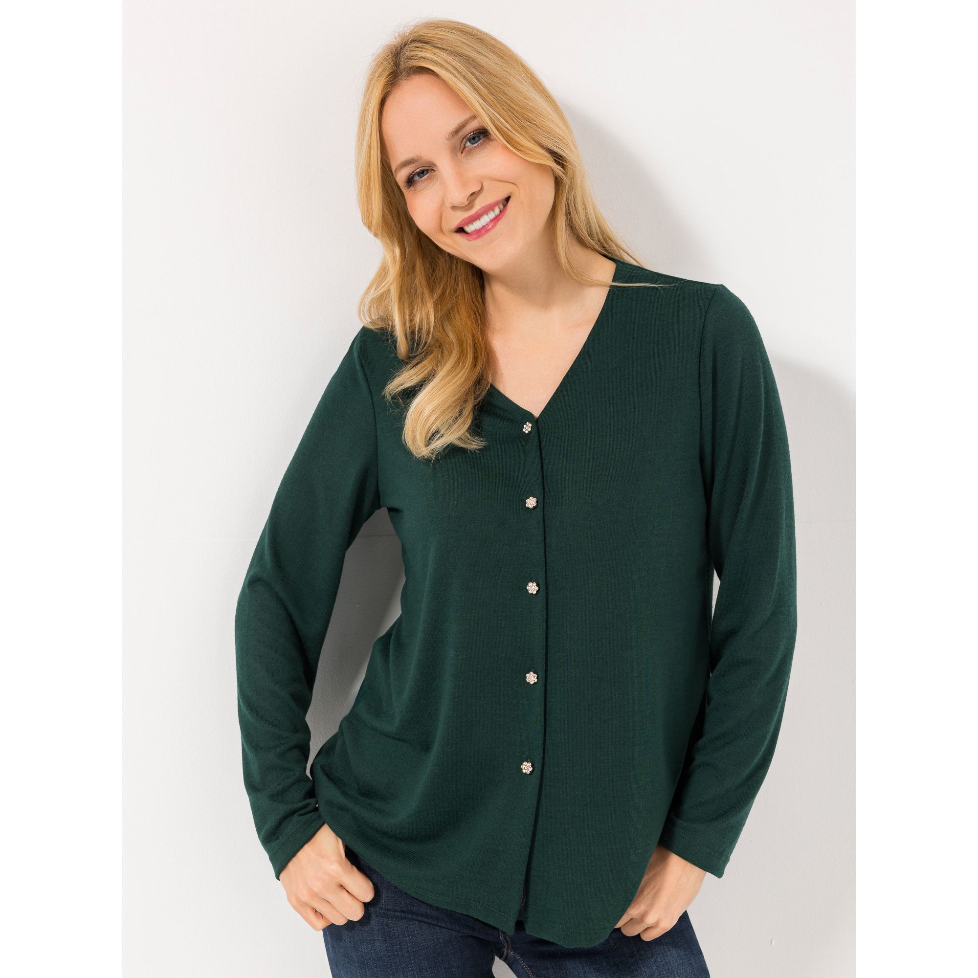KIM & CO. Cardigan, Langarm Soft Touch Jersey Strass-Knöpfe figurumspielend