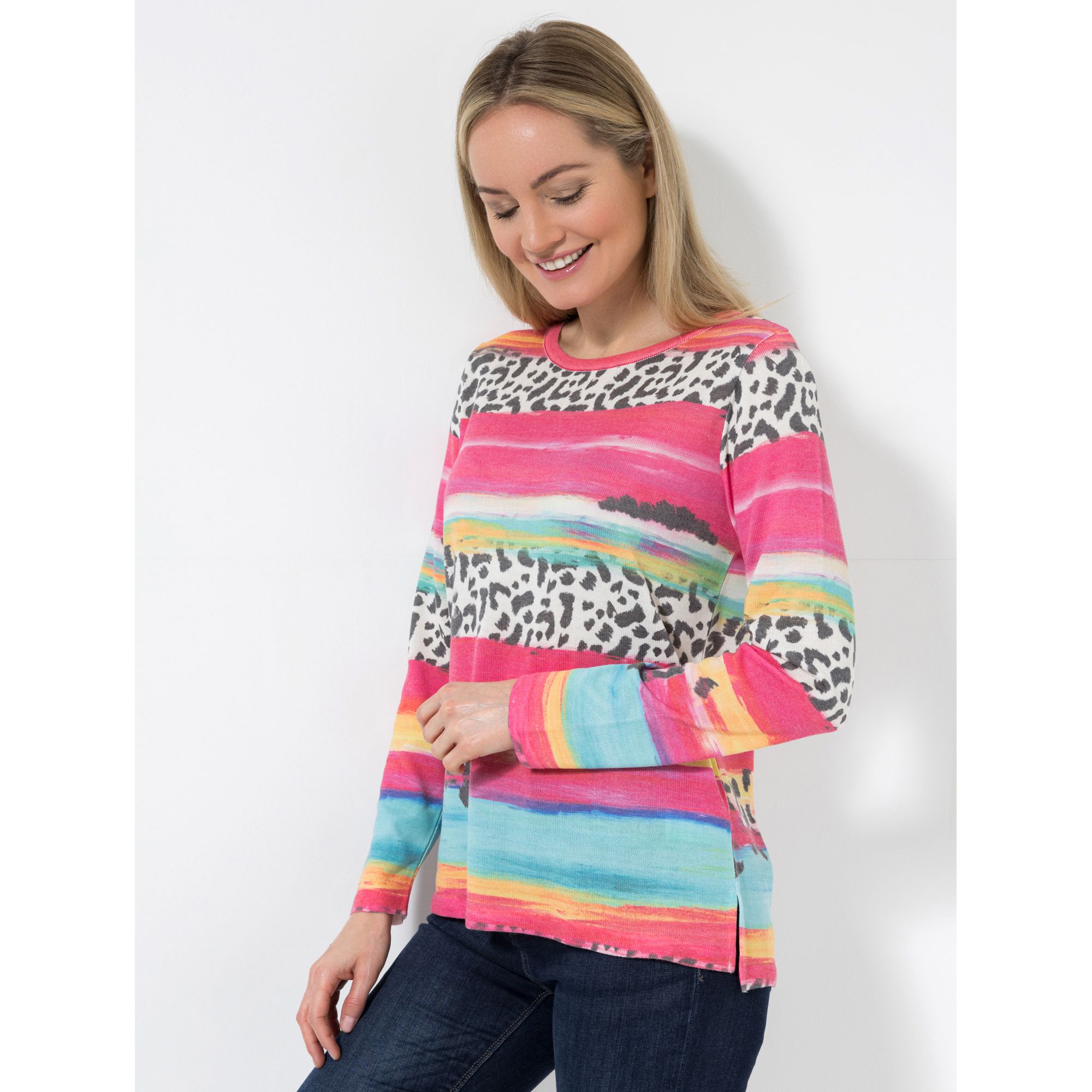 DINE 'N' DANCE Pullover, 1/1-Arm Rundhalsausschnitt Seitenschlitze figurumspielend