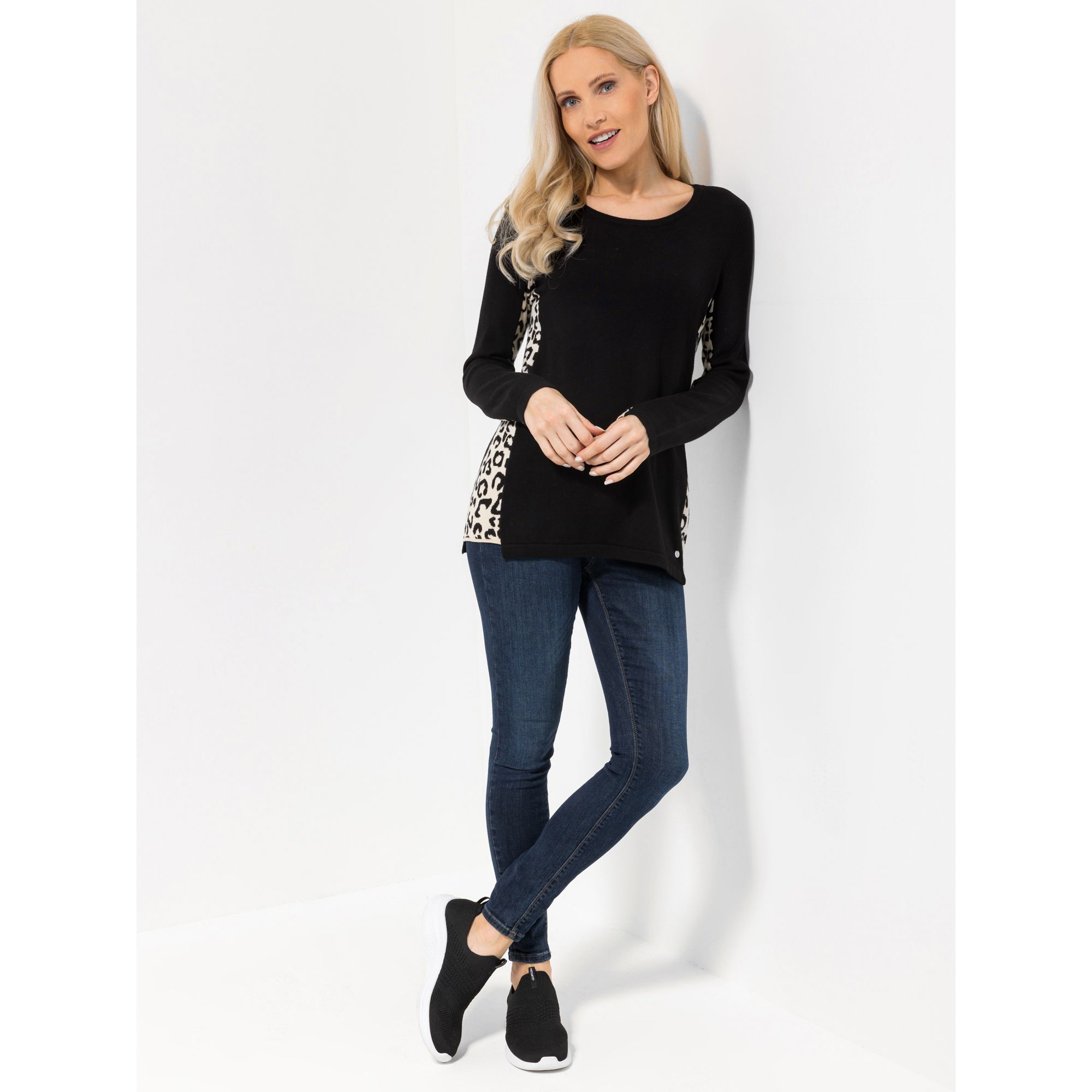 EVA LUTZ Pullover, 1/1-Arm gemusterte Einsätze an den Seiten figurumspielend