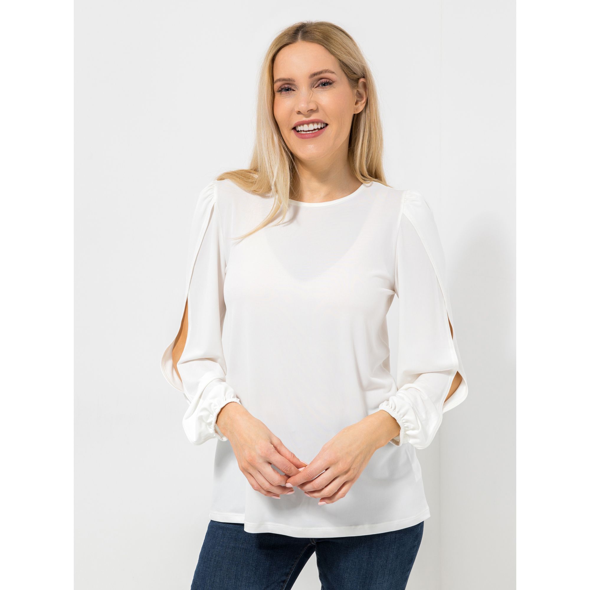 KIM & CO. Shirt, Langarm Brazil Knit Jersey offener Blusen-Ärmel figurumspielend
