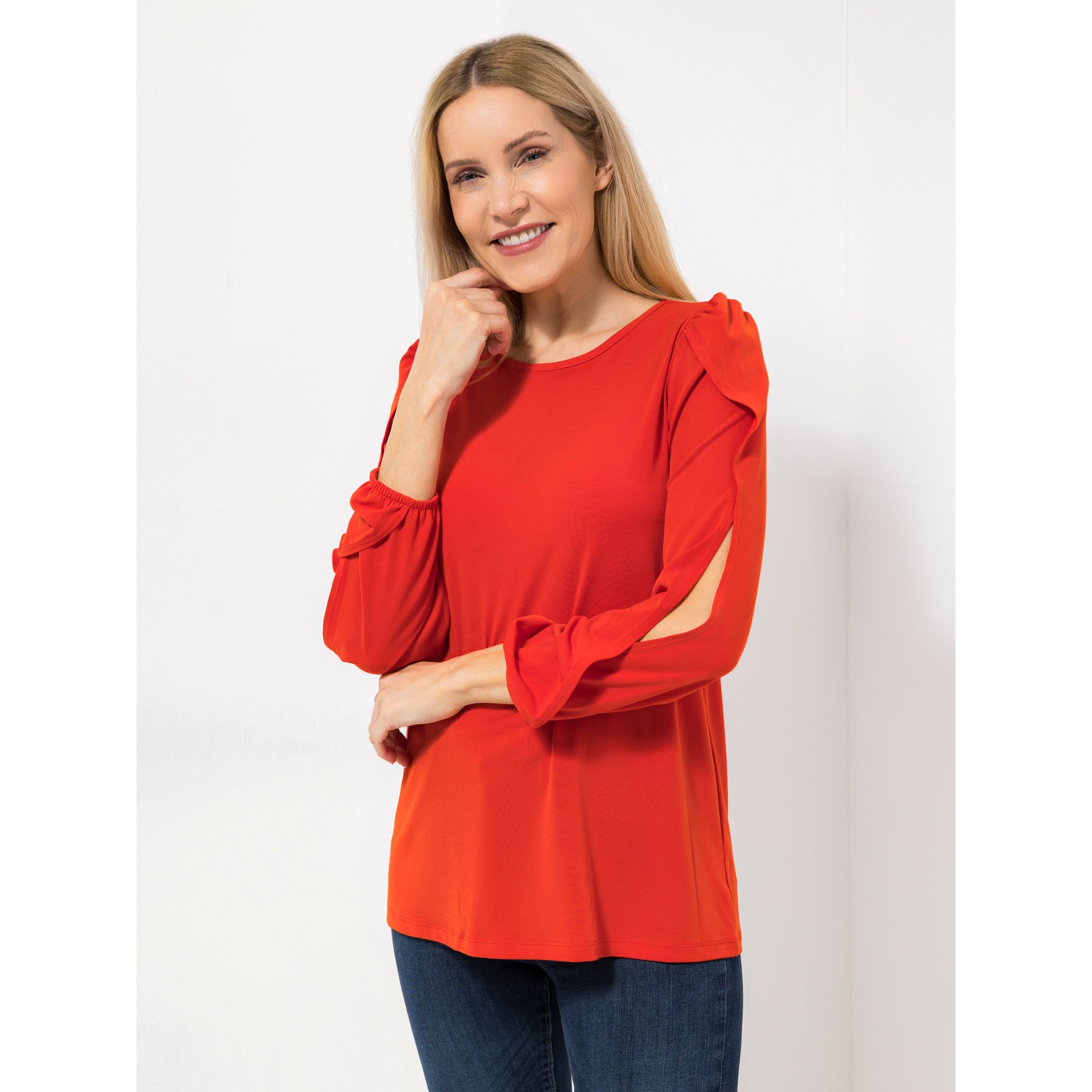 KIM & CO. Shirt, Langarm Brazil Knit Jersey offener Blusen-Ärmel figurumspielend