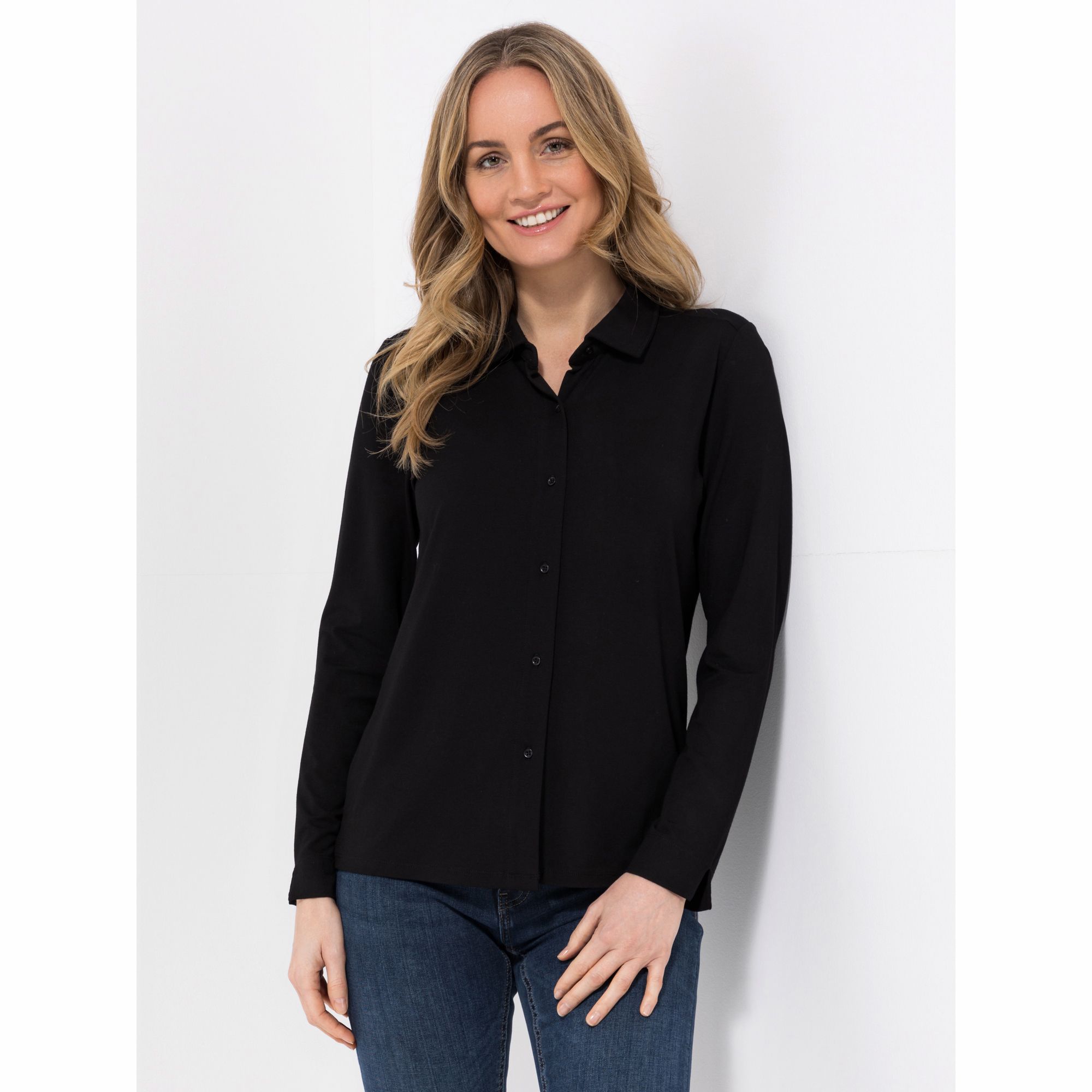 EVA LUTZ Jerseybluse Lea 1/1 Arm, Kragen mit ECOVERO Viskose figurumspielend