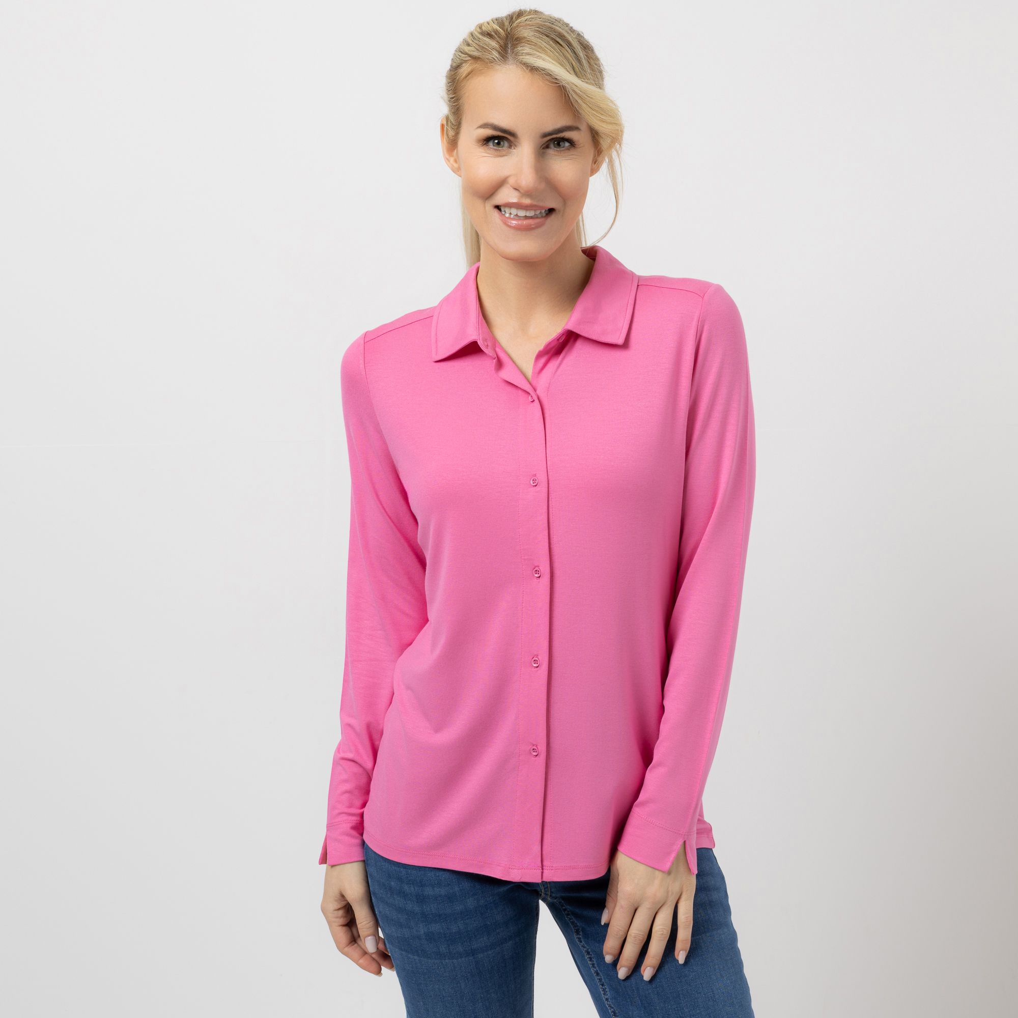 EVA LUTZ Jerseybluse Lea 1/1 Arm, Kragen mit ECOVERO Viskose figurumspielend