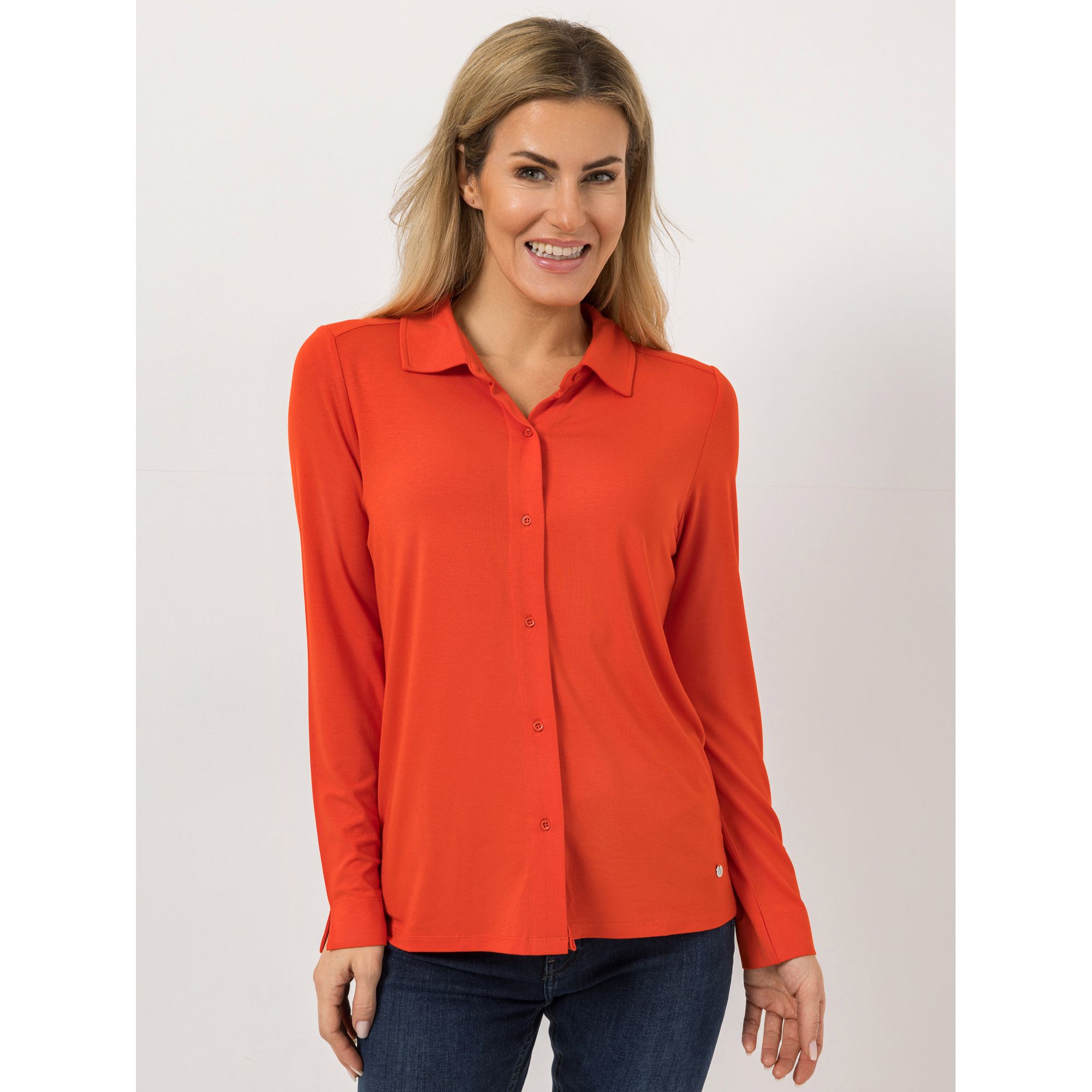 EVA LUTZ Jerseybluse Lea 1/1 Arm, Kragen mit ECOVERO Viskose figurumspielend
