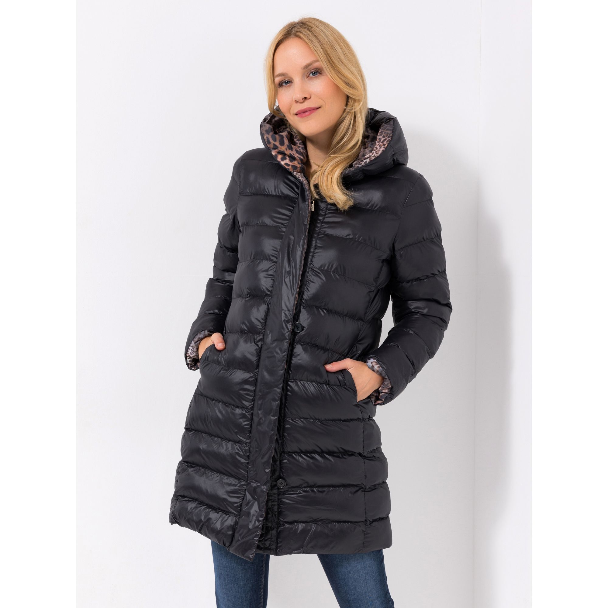 ANNI FOR FRIENDS Steppmantel, Kapuze 2-Wege-Reißverschluss Innenfutter bedruckt figurumspielend