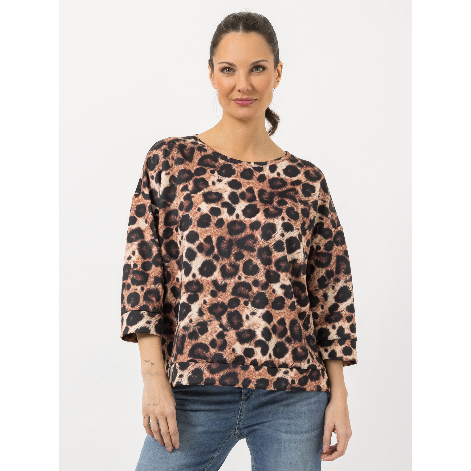 STEFFEN SCHRAUT Sweatshirt Rundhalsausschnitt Leoparden-Druck leger weit