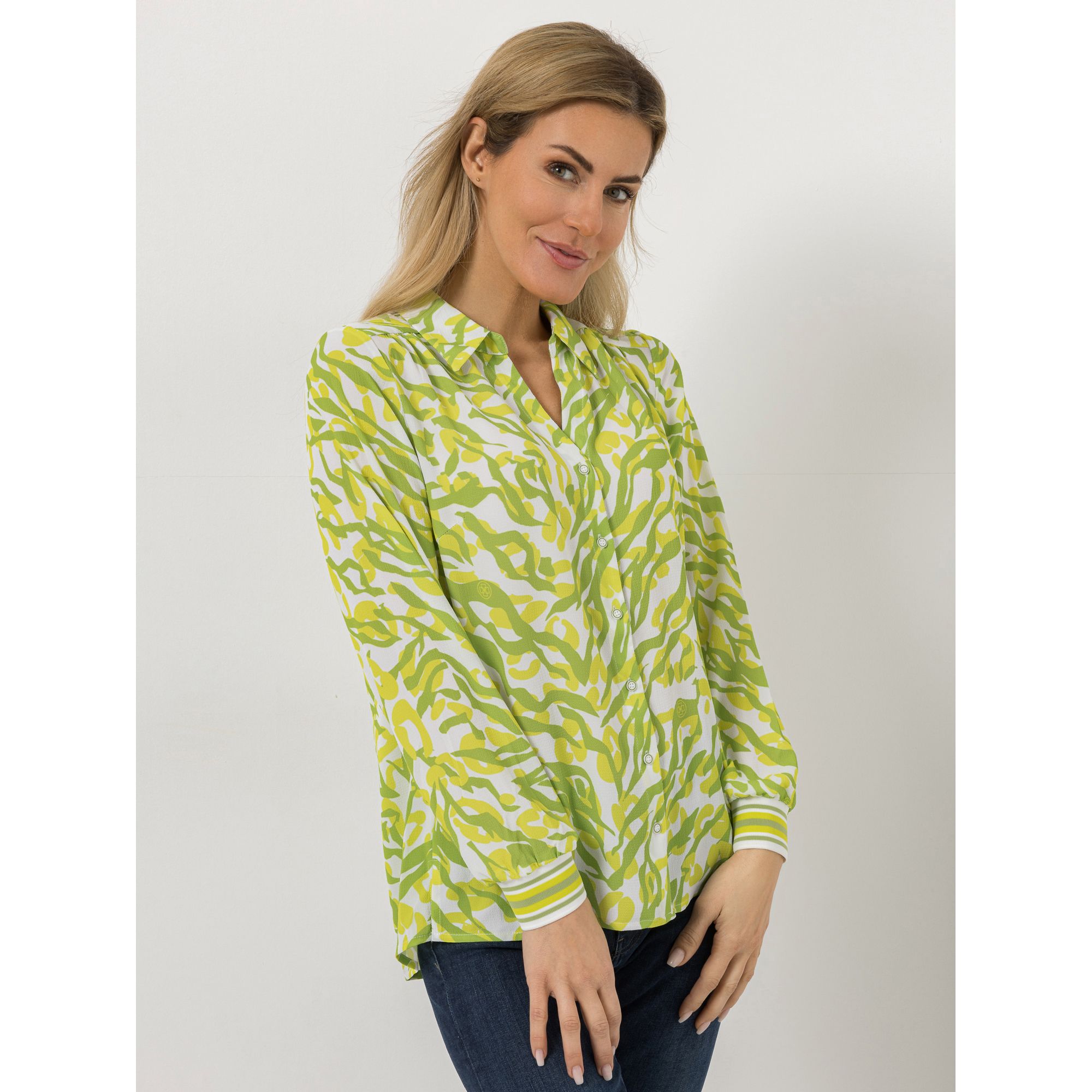 DAWID by Dawid Tomaszewski Bluse, Knopfleiste Strickbündchen figurumspielend