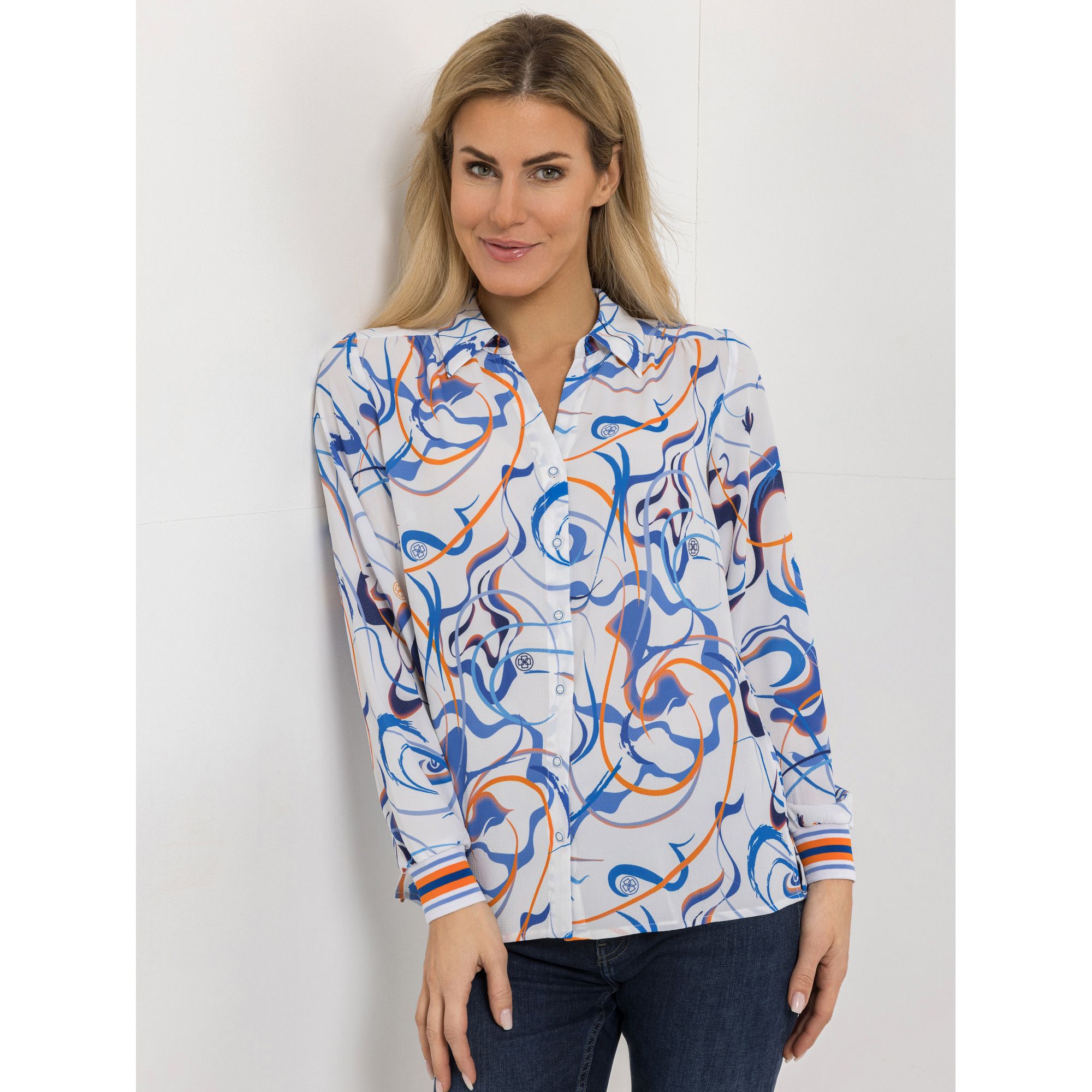 DAWID by Dawid Tomaszewski Bluse, Knopfleiste Strickbündchen figurumspielend