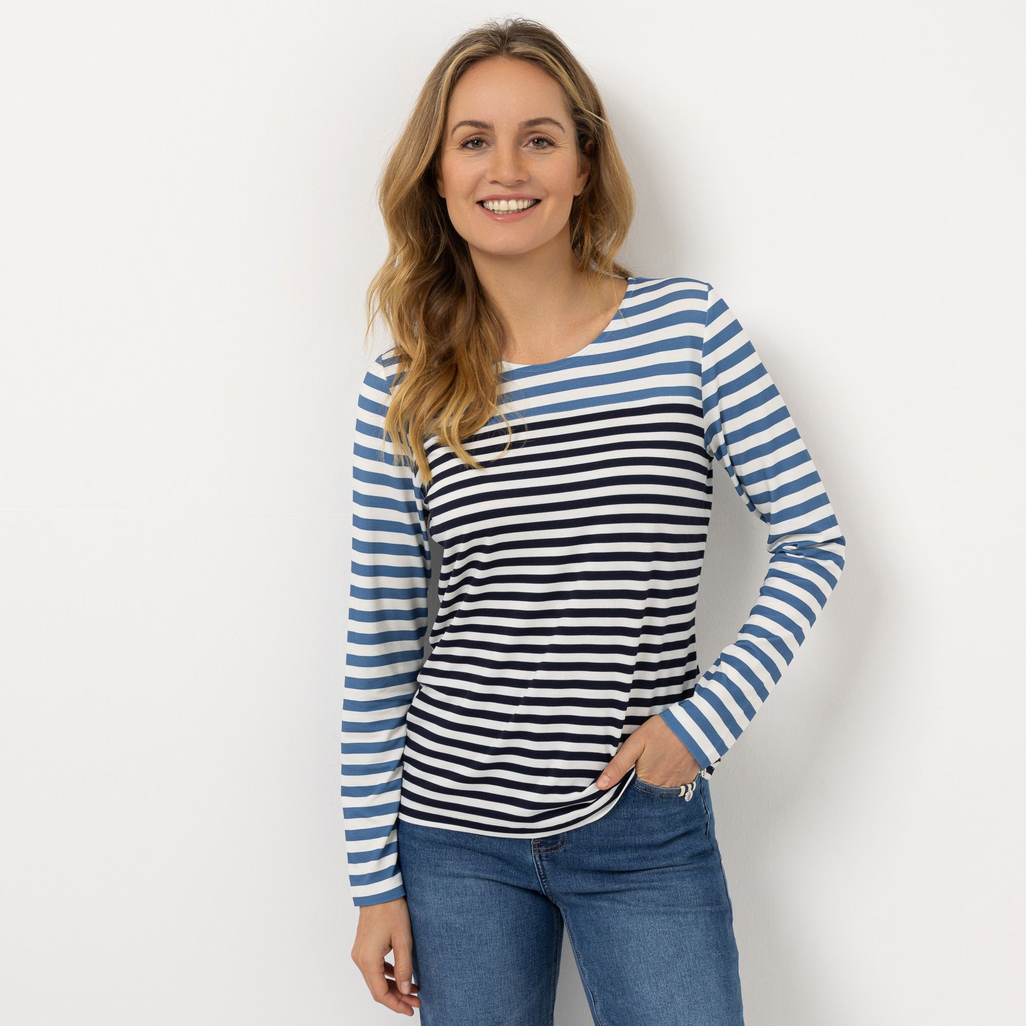 STRANDFEIN Streifenshirt Rundhalsausschnitt OEKO-TEX®Standard 100 figurumspielend