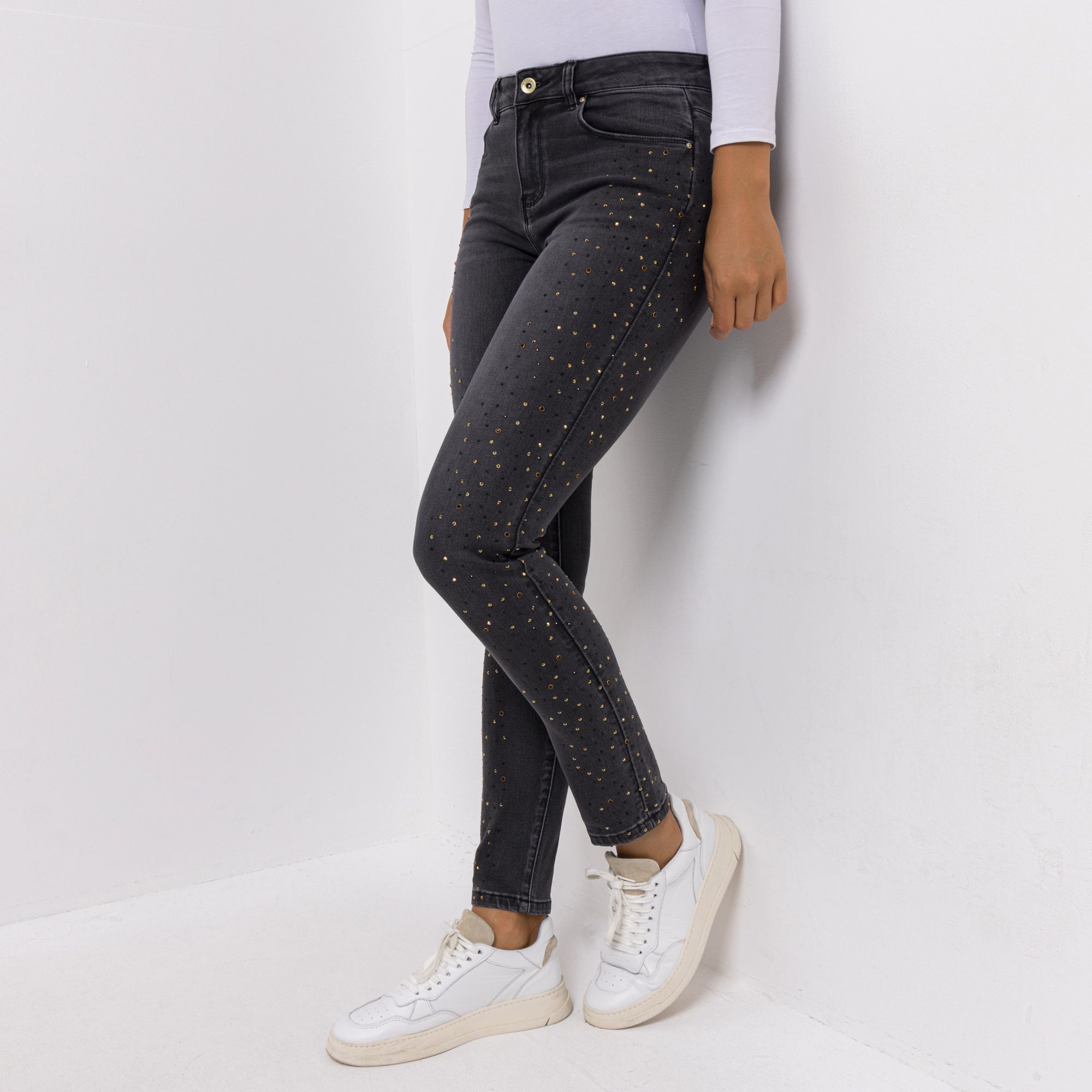 DINE 'N' DANCE Jeanshose, Salsa 5-Pocket-Style Strasssteinbesatz schmales Bein