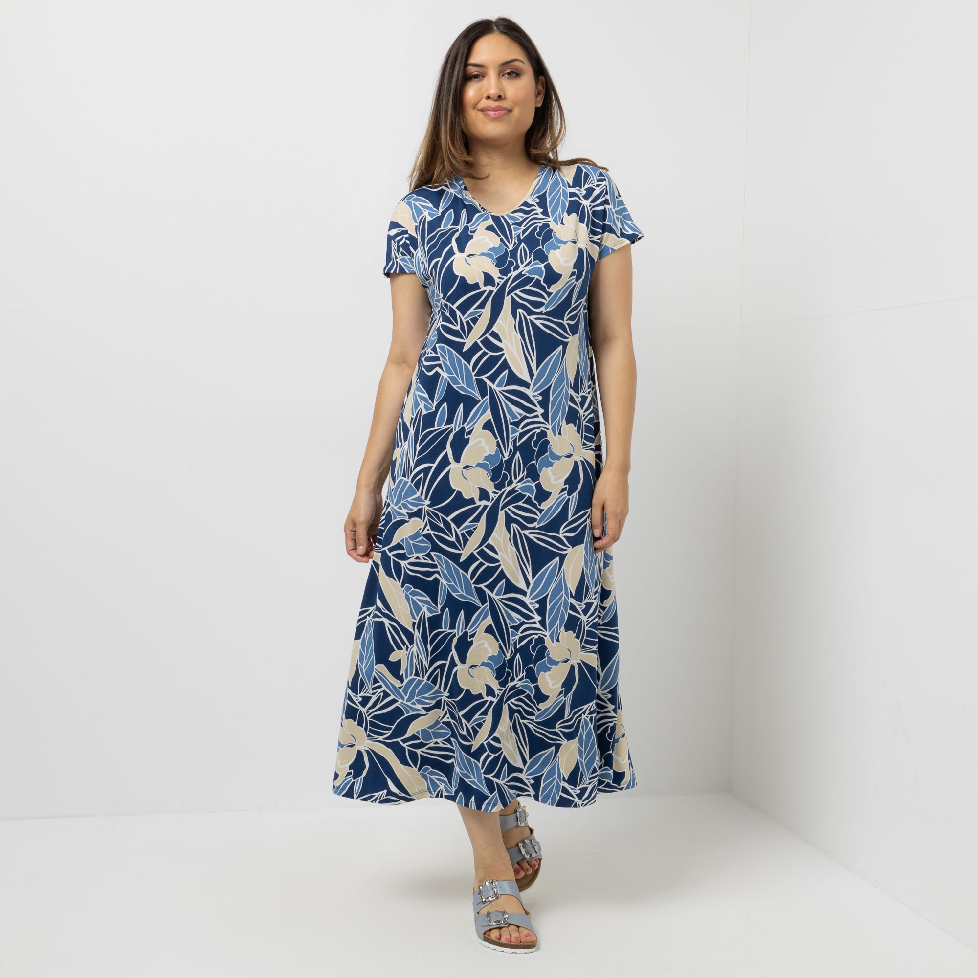 KIM & CO. Maxikleid, 1/4-Arm Brazil Knit Jersey Rundhalsausschnitt figurumspielend