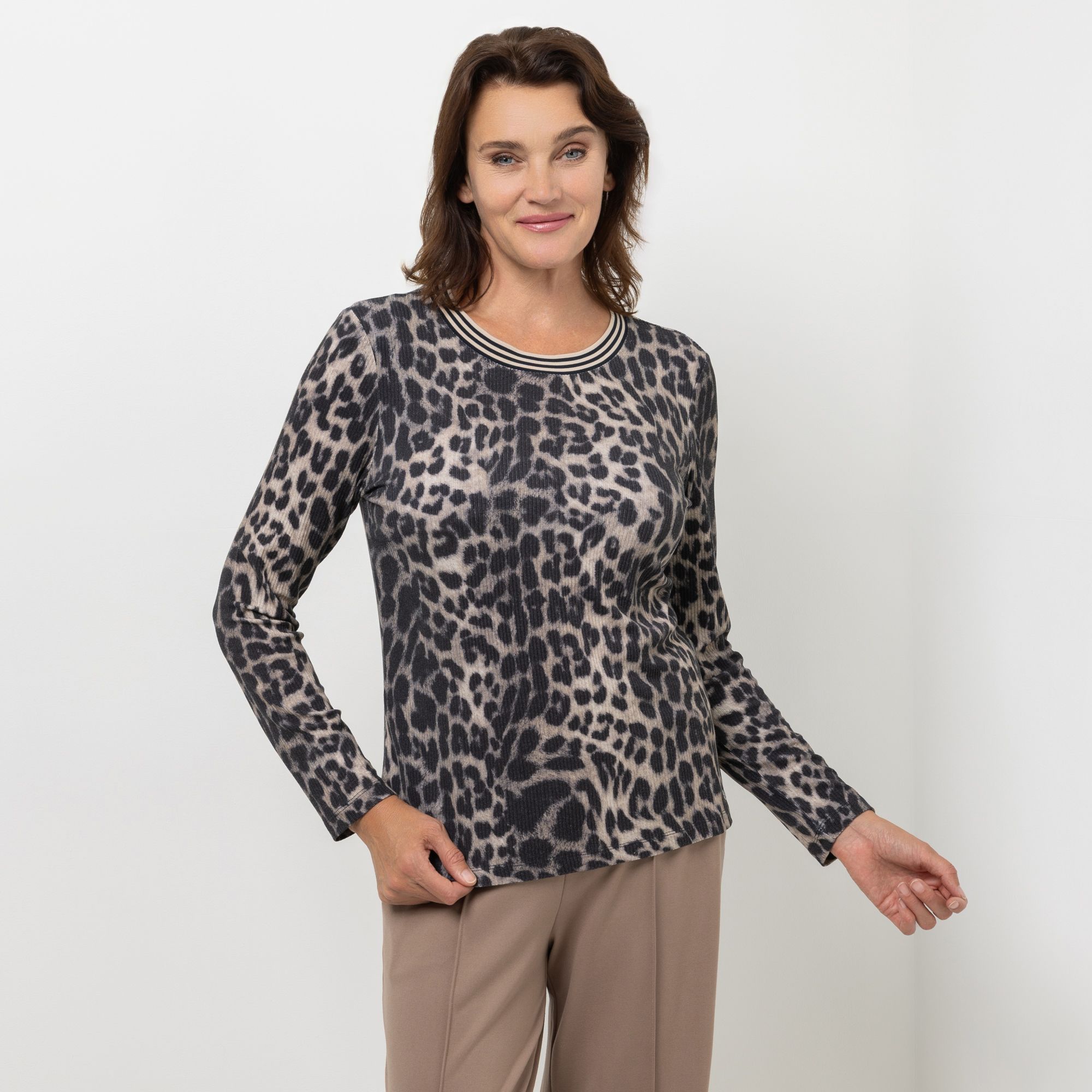 EVA LUTZ Shirt, Langarm Rundhalsausschnitt Allover-Druck figurumspielend