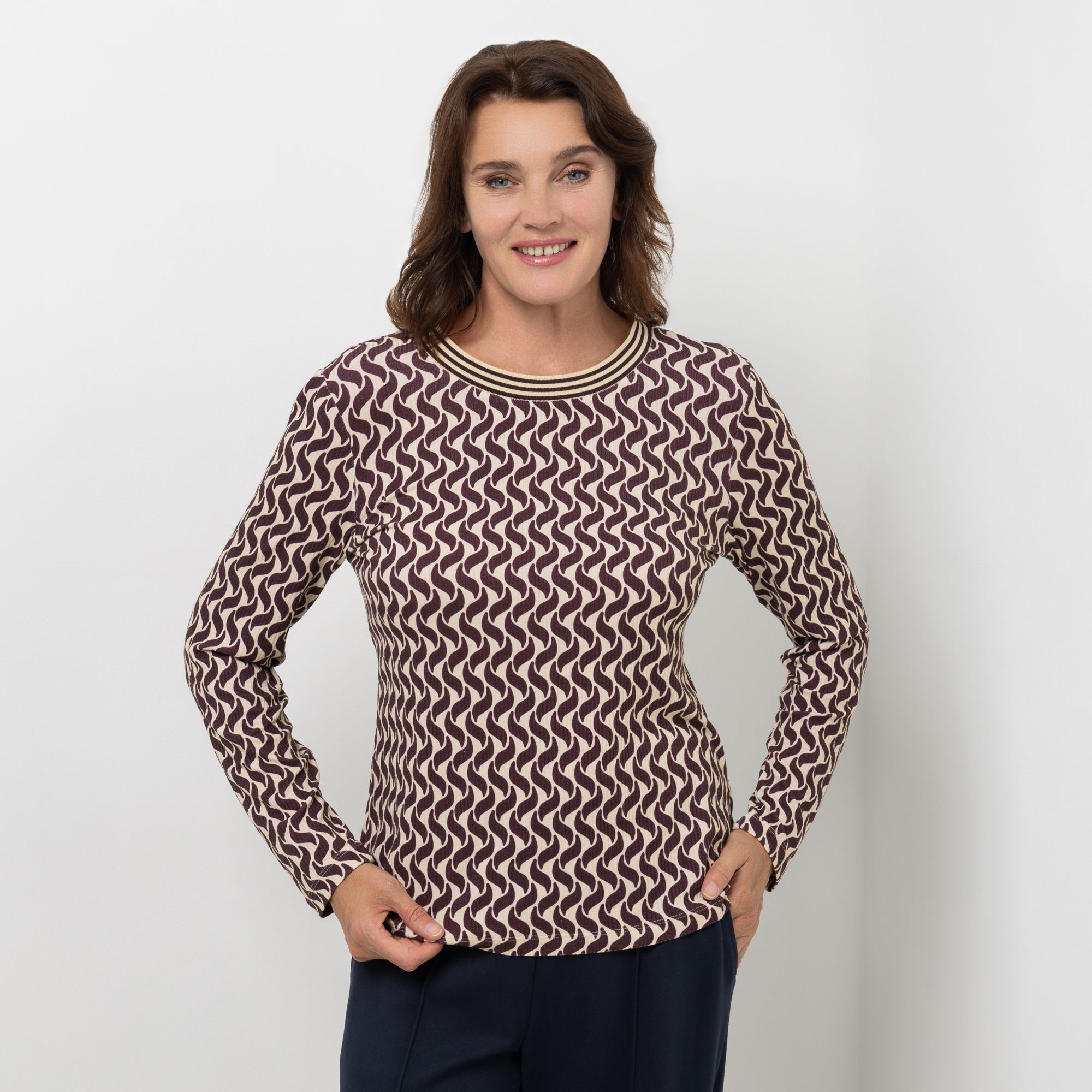 EVA LUTZ Shirt, Langarm Rundhalsausschnitt Allover-Druck figurumspielend
