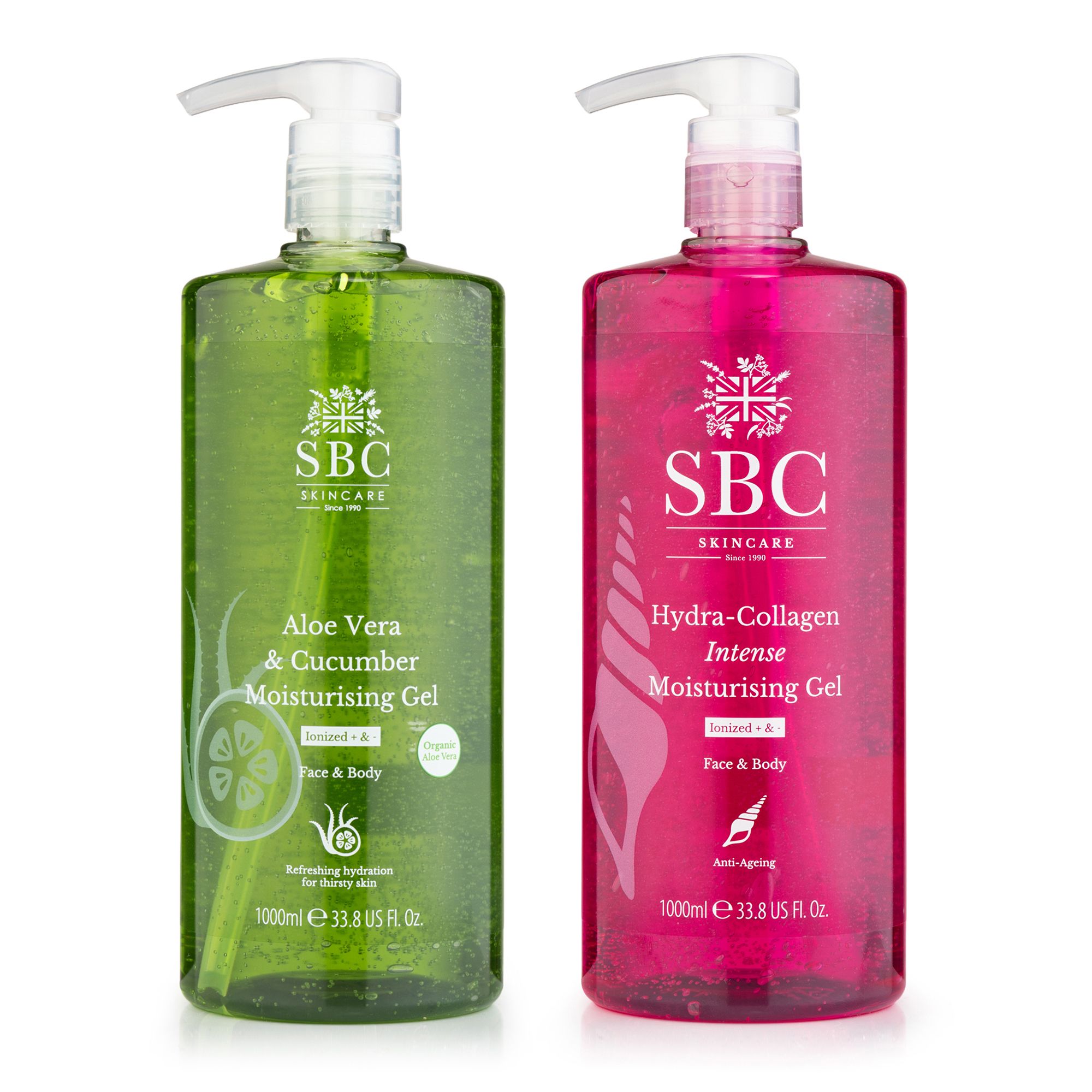 SBC Moisturising Gel Duo Aloe & Cucumber, Hydra-Collagen Intense je 1L