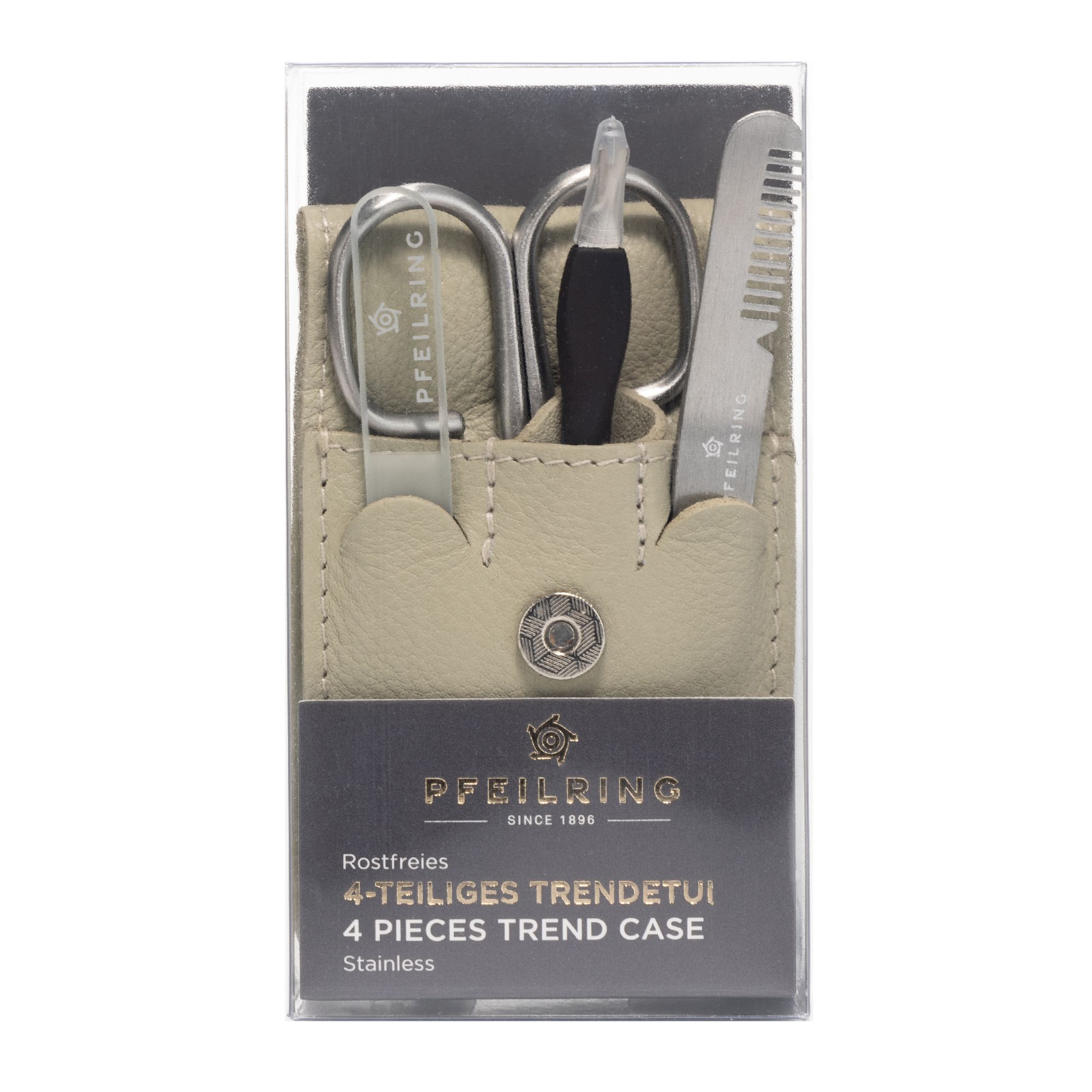 PFEILRING 4er Maniküre-Set in Taschenetui aus Nappaleder rostfrei