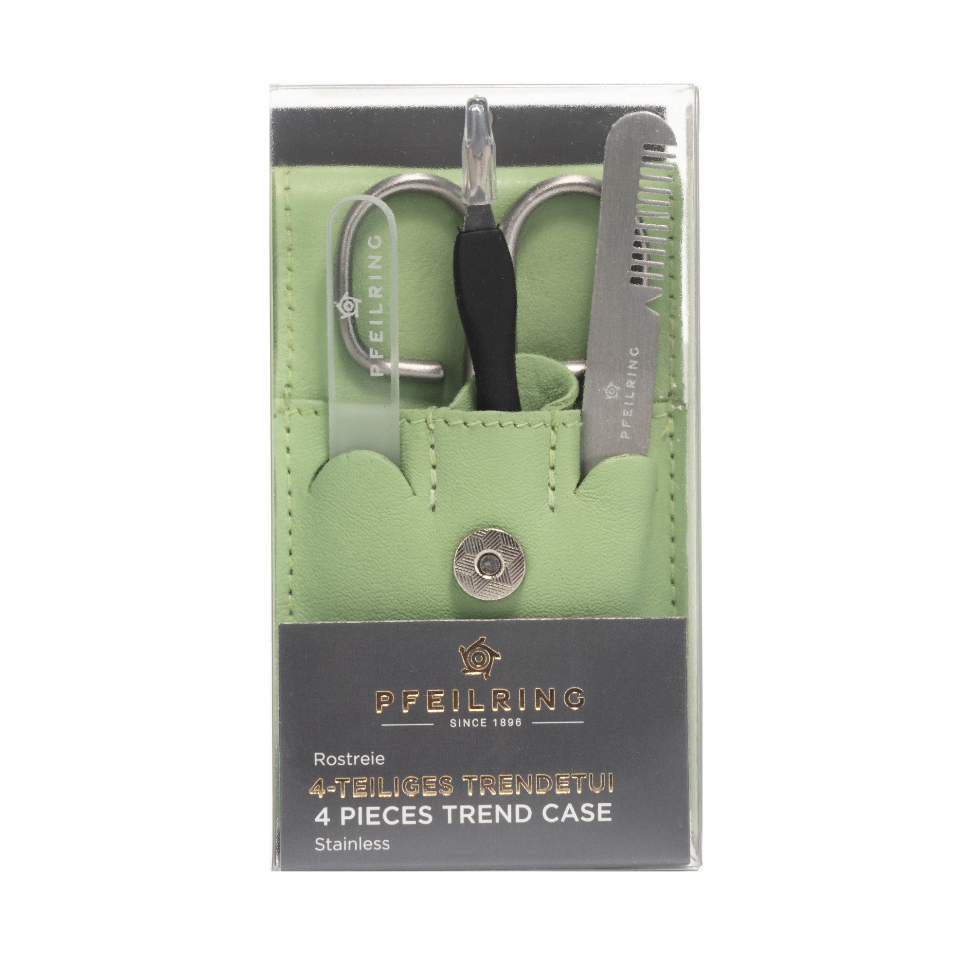 PFEILRING 4er Maniküre-Set in Taschenetui aus Nappaleder rostfrei
