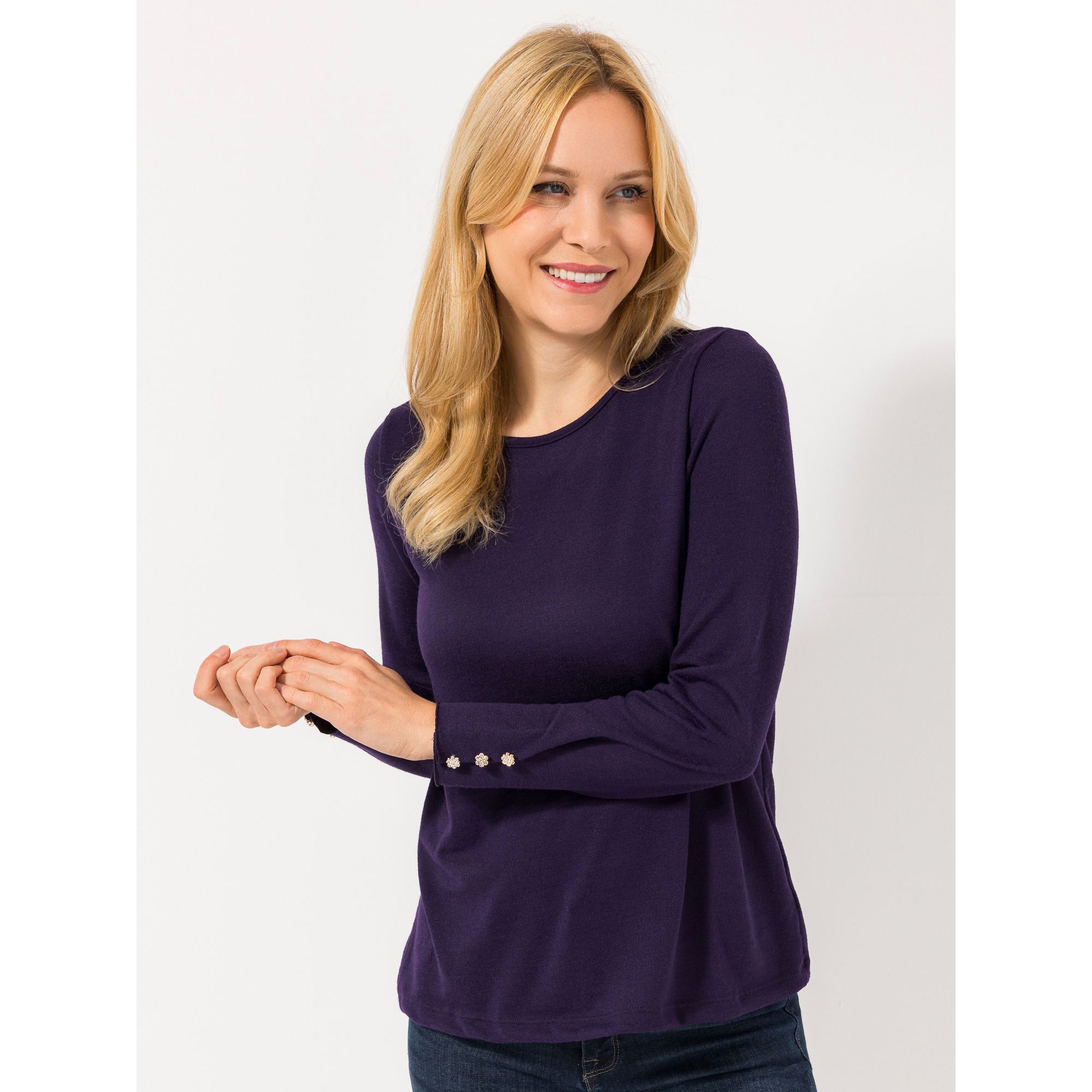 KIM & CO. Shirt, Langarm Soft Touch Jersey Strass-Knöpfe figurumspielend