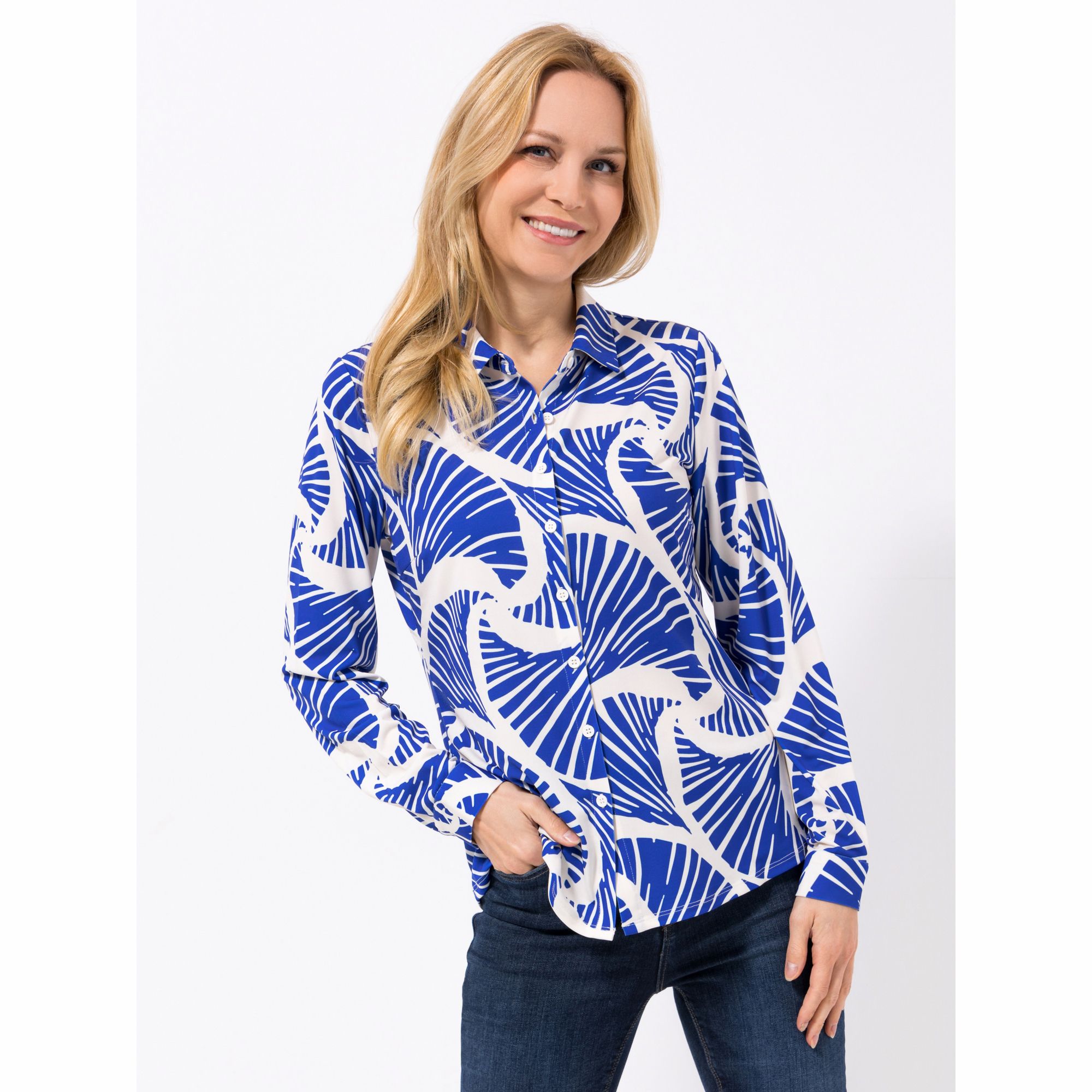 ANNI FOR FRIENDS Jerseybluse Amelia Blusenkragen Knopfleiste figurumspielend