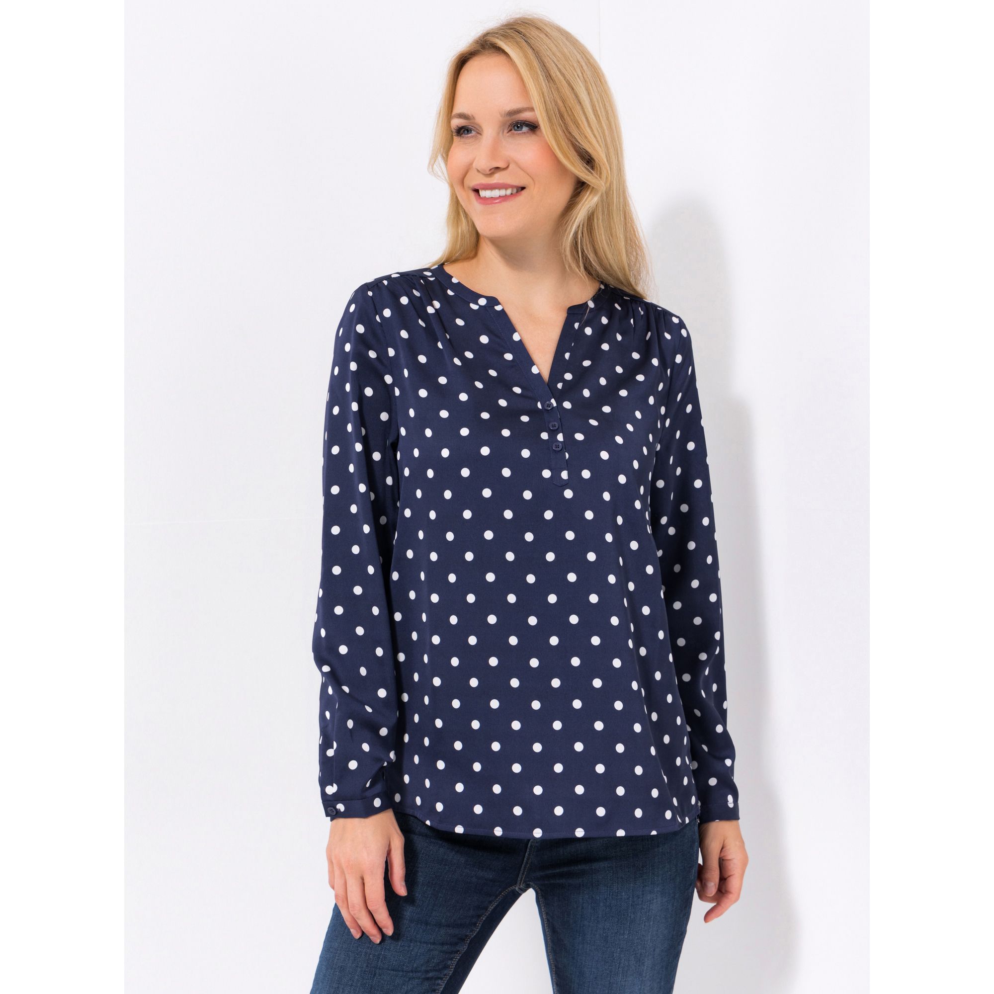 ANNI FOR FRIENDS Bluse Anna, 1/1-Arm Serafino-Ausschnitt Allover-Print leger weit