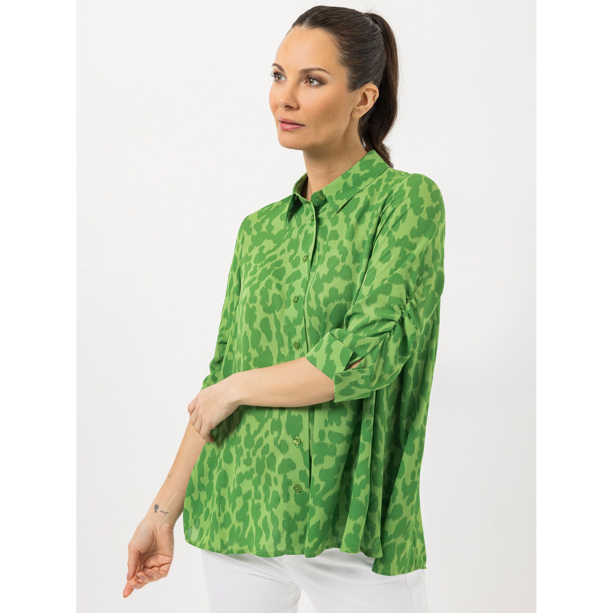 STEFFEN SCHRAUT Bluse Capri 3/4-Arm, gerafft durchgeknöpft leger weit