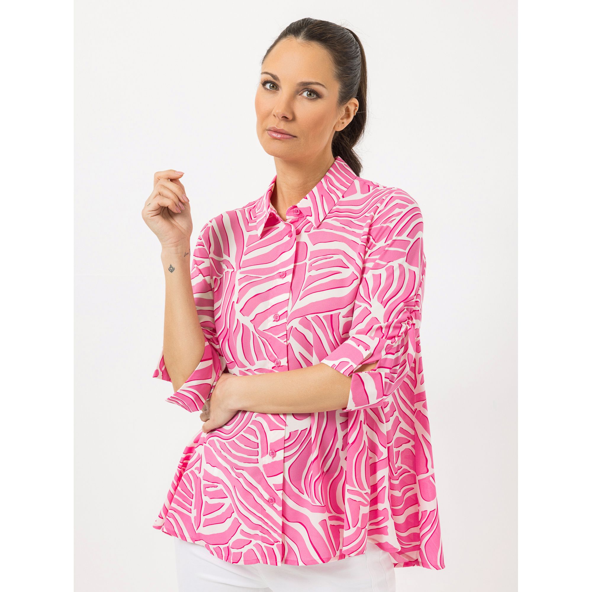 STEFFEN SCHRAUT Bluse Capri 3/4-Arm, gerafft durchgeknöpft leger weit