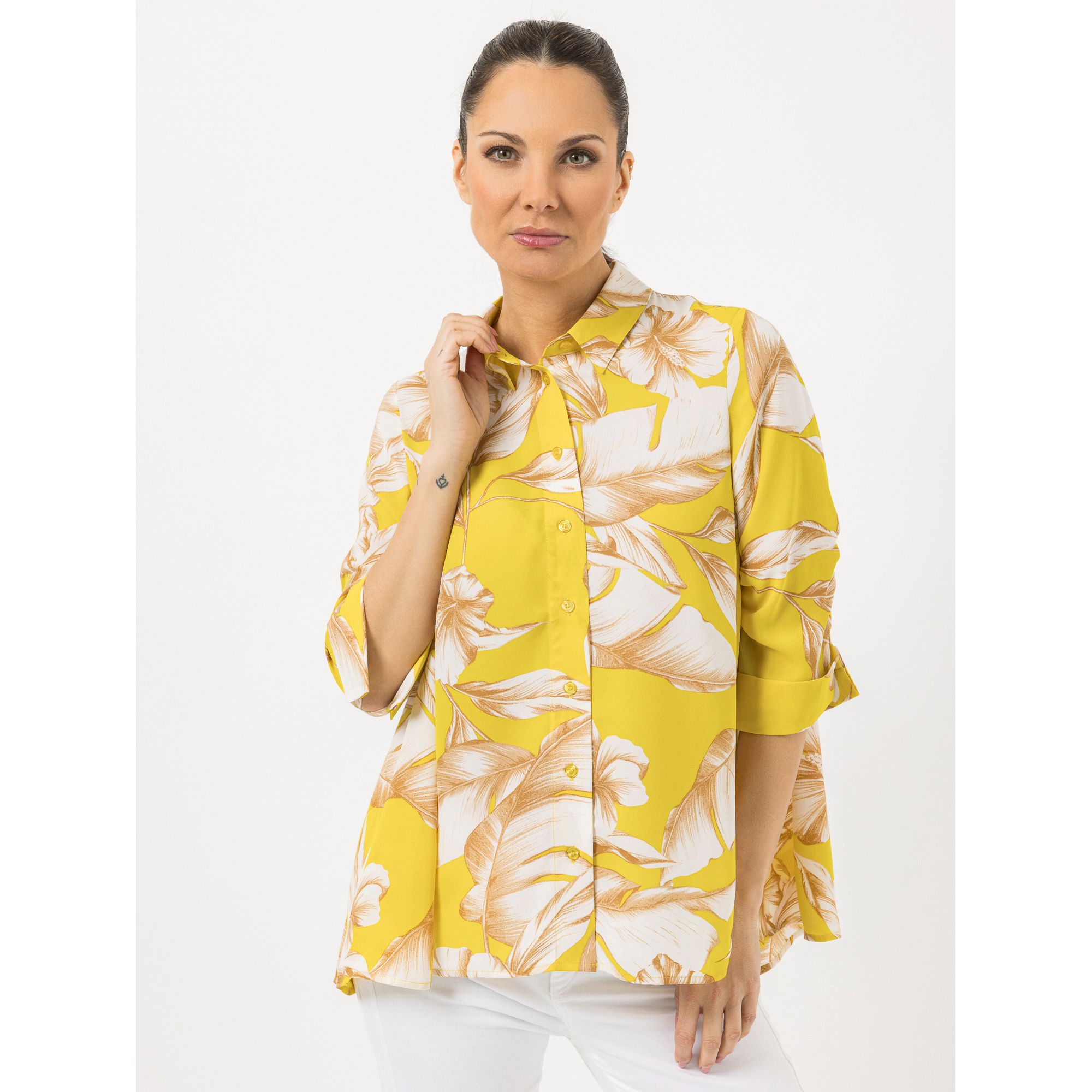 STEFFEN SCHRAUT Bluse Capri 3/4-Arm, gerafft durchgeknöpft leger weit