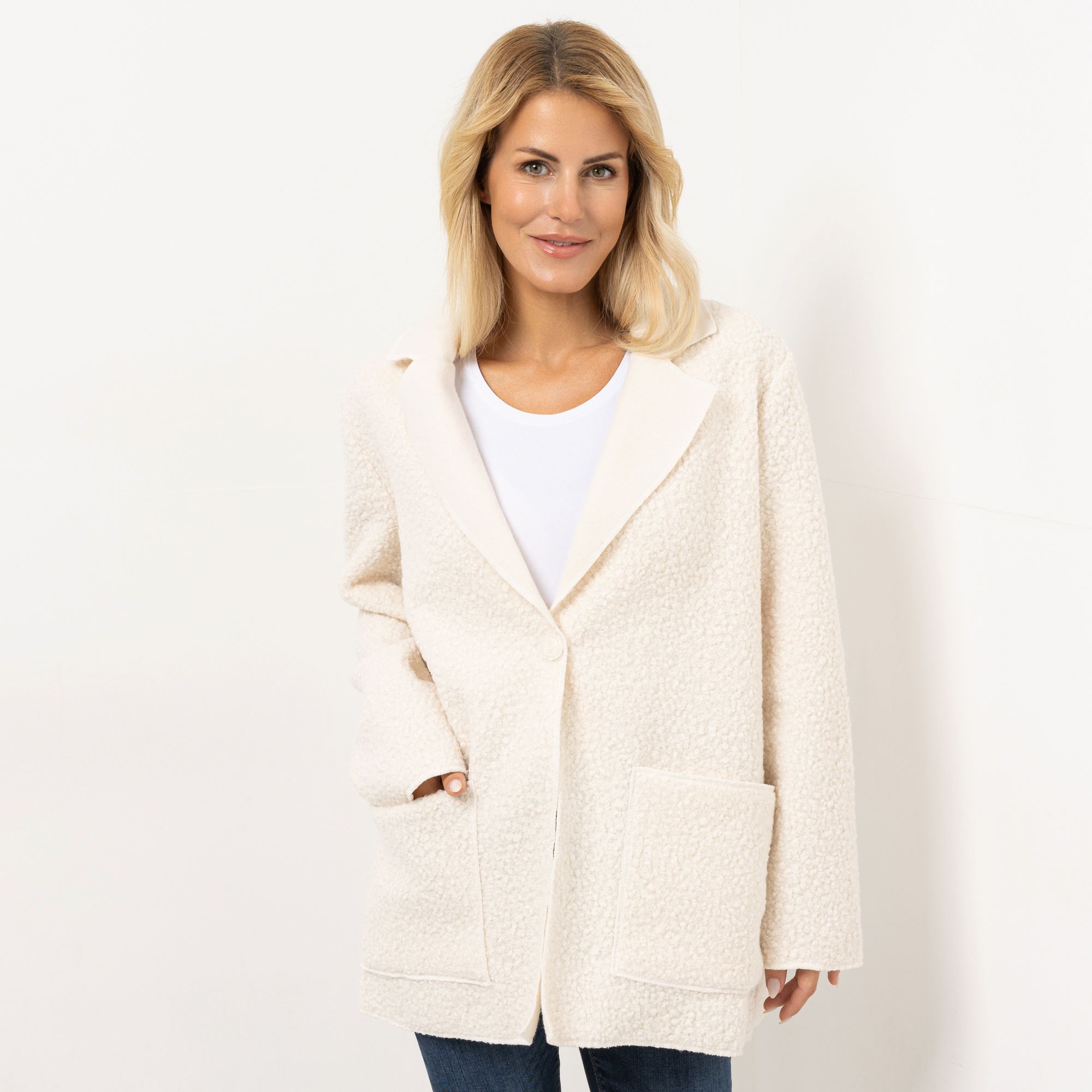 KIM & CO. Jacke, Langarm Soft Boucle Optik aufgesetzte Taschen leger weit