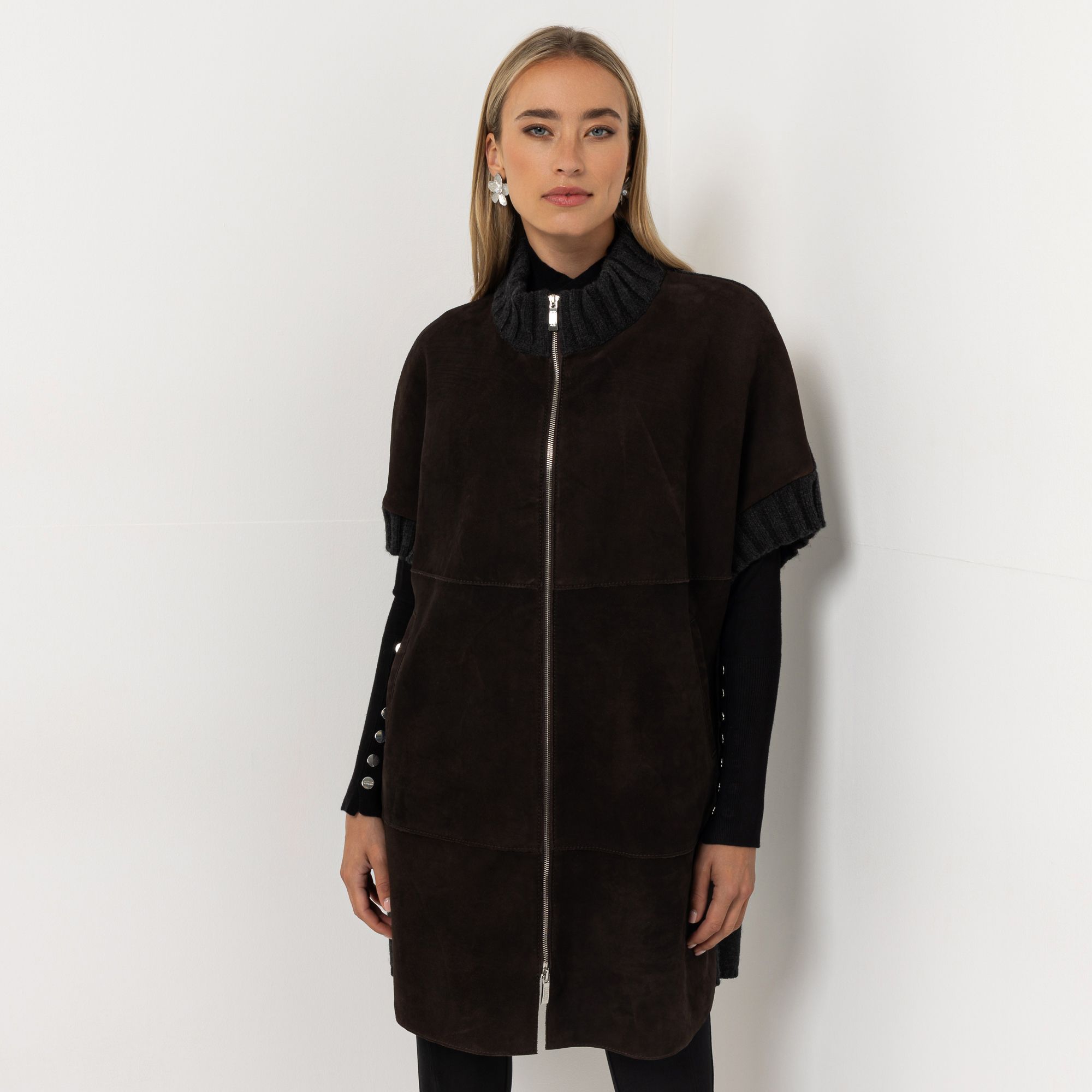 STEFFEN SCHRAUT Lederjacke aus Ziegenvelours und Strick oversized
