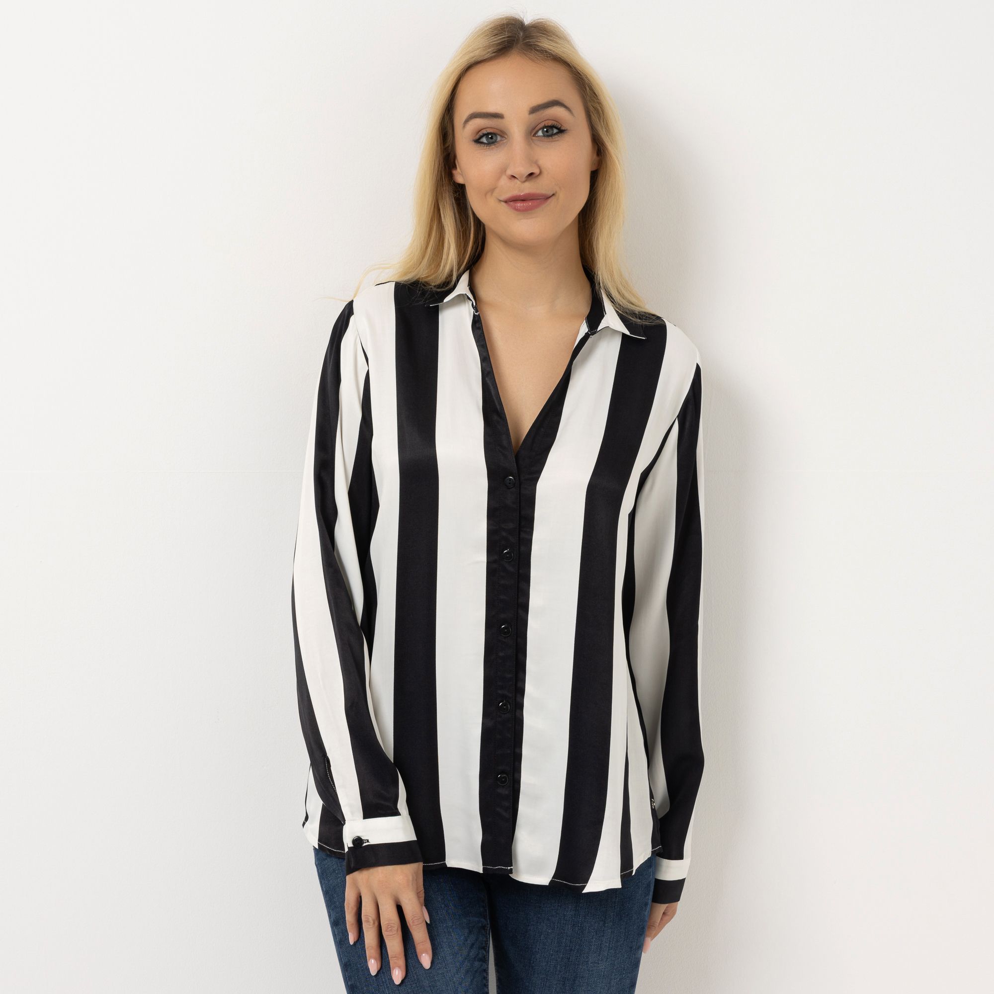 DINE 'N' DANCE Bluse, 1/1-Arm V-Ausschnitt Knopfleiste leger weit