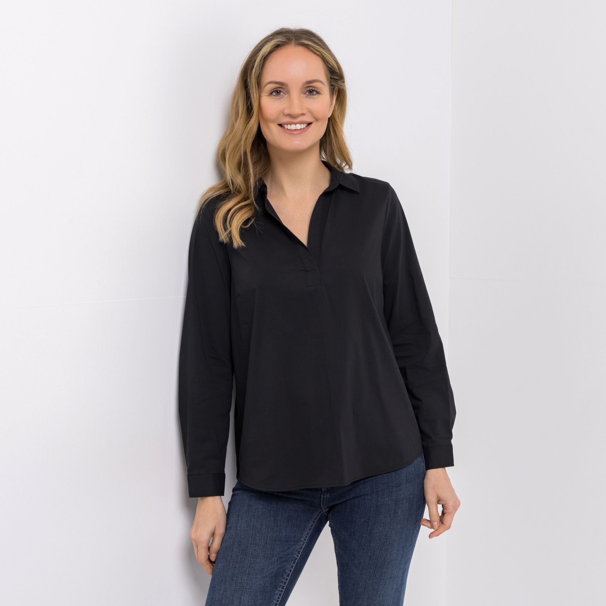 DINE 'N' DANCE Bluse, 1/1-Arm Blusenkragen Manschetten leger weit