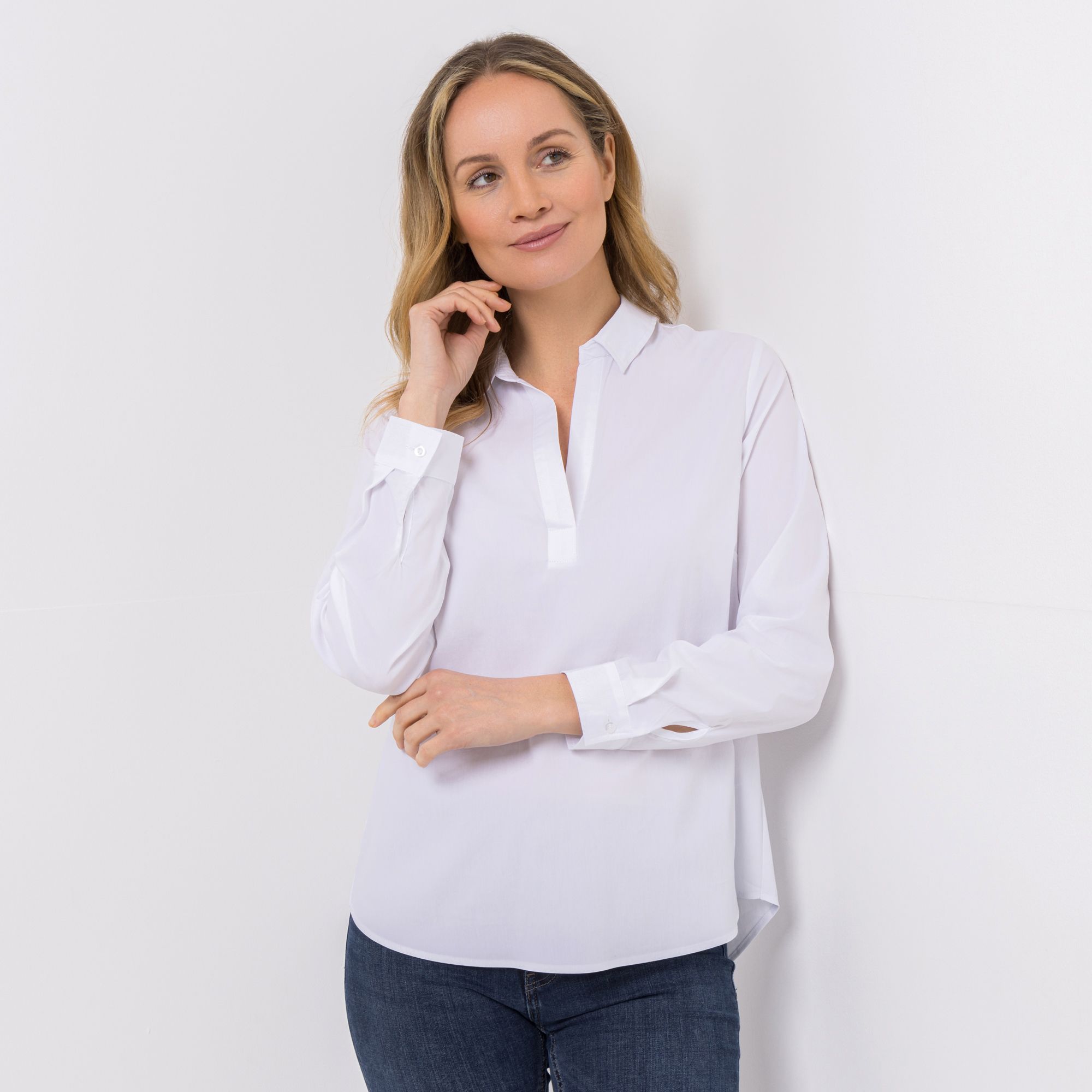 DINE 'N' DANCE Bluse, 1/1-Arm Blusenkragen Manschetten leger weit