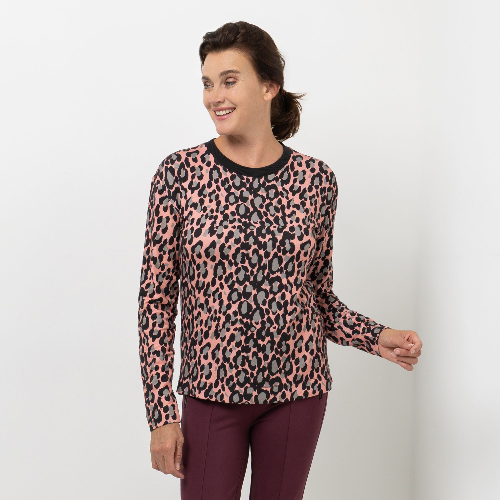 EVA LUTZ Sweatshirt, Langarm Rundhalsausschnitt Allover-Druck leger weit