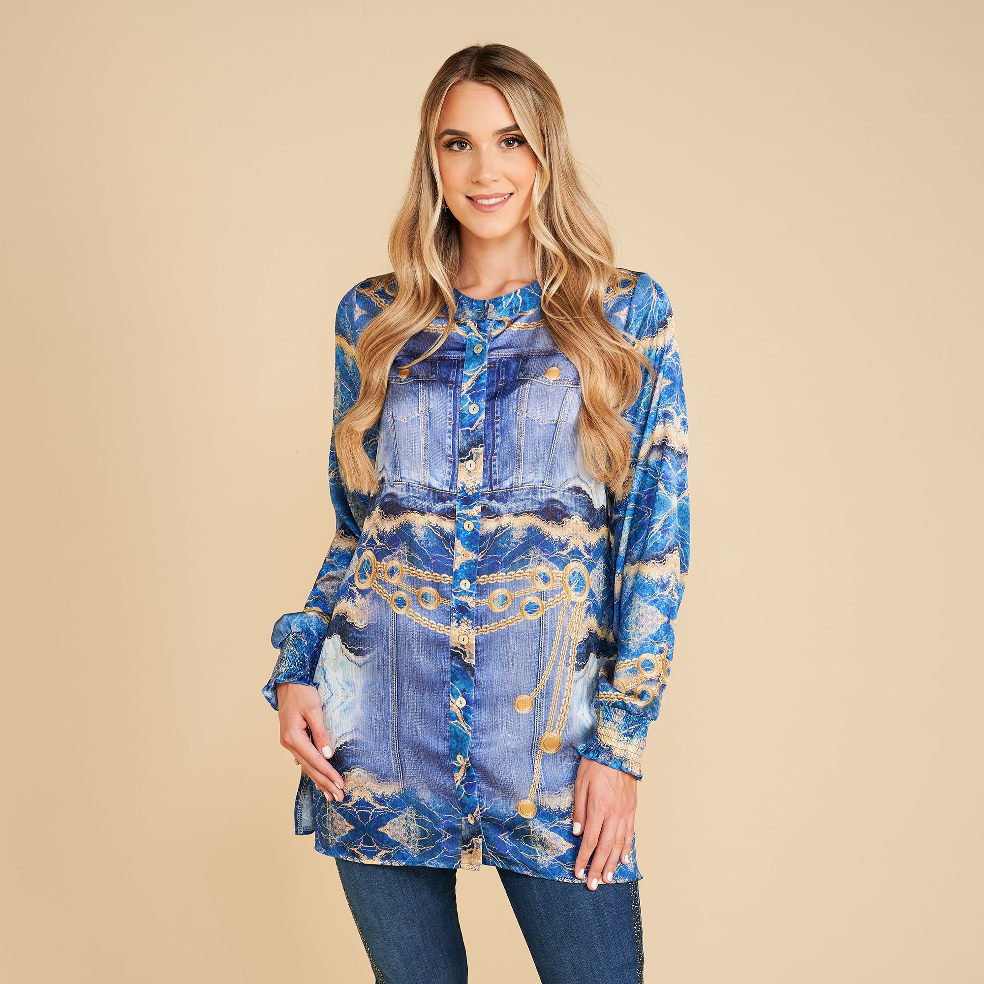 SCHIFFHAUER MUNICH® Tunika, 1/1 Arm Rundhalsausschnitt Strasssteinbesatz leger weit