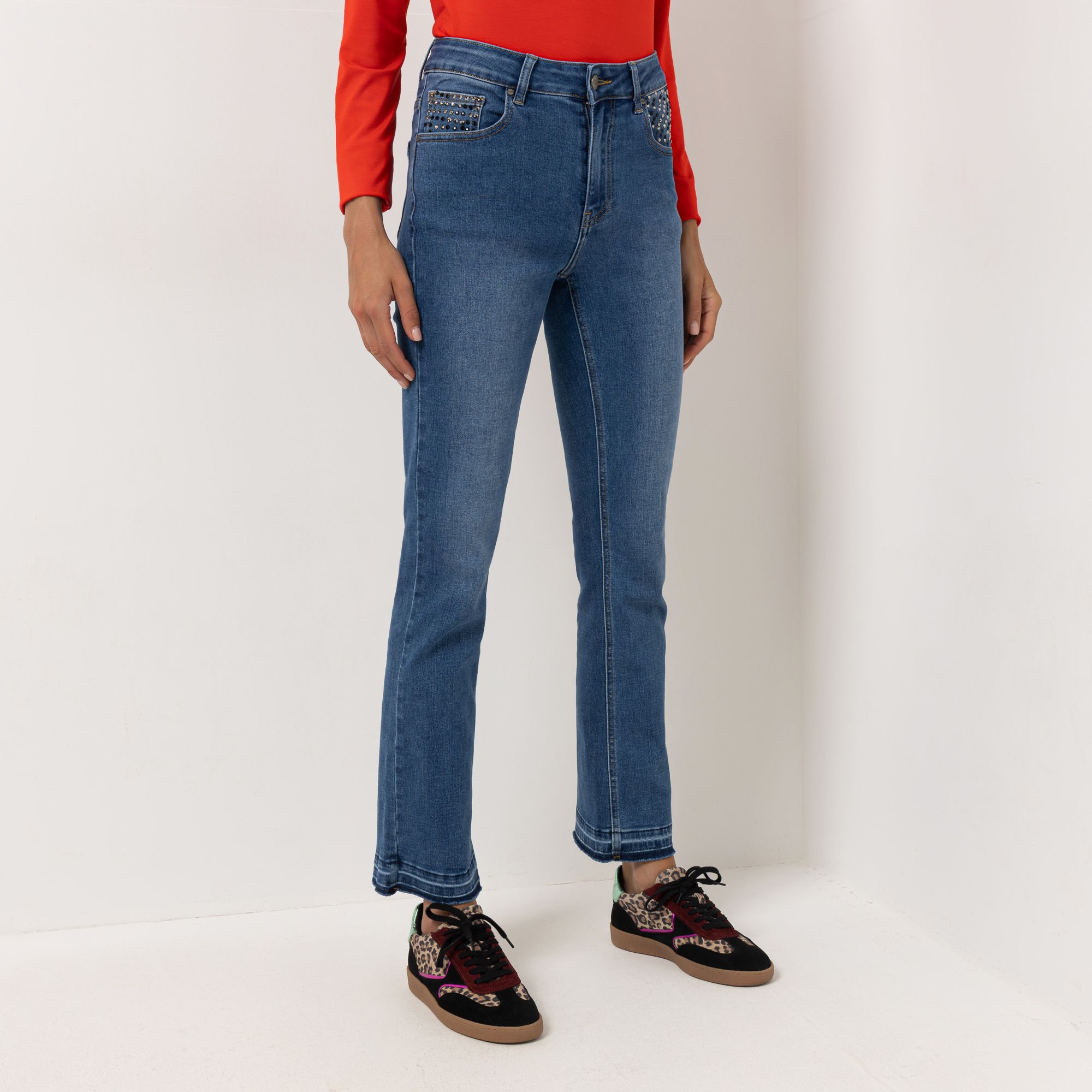 STEFFEN SCHRAUT Jeans, 5-Pocket lange Form Strassdetails ausgestellter Saum