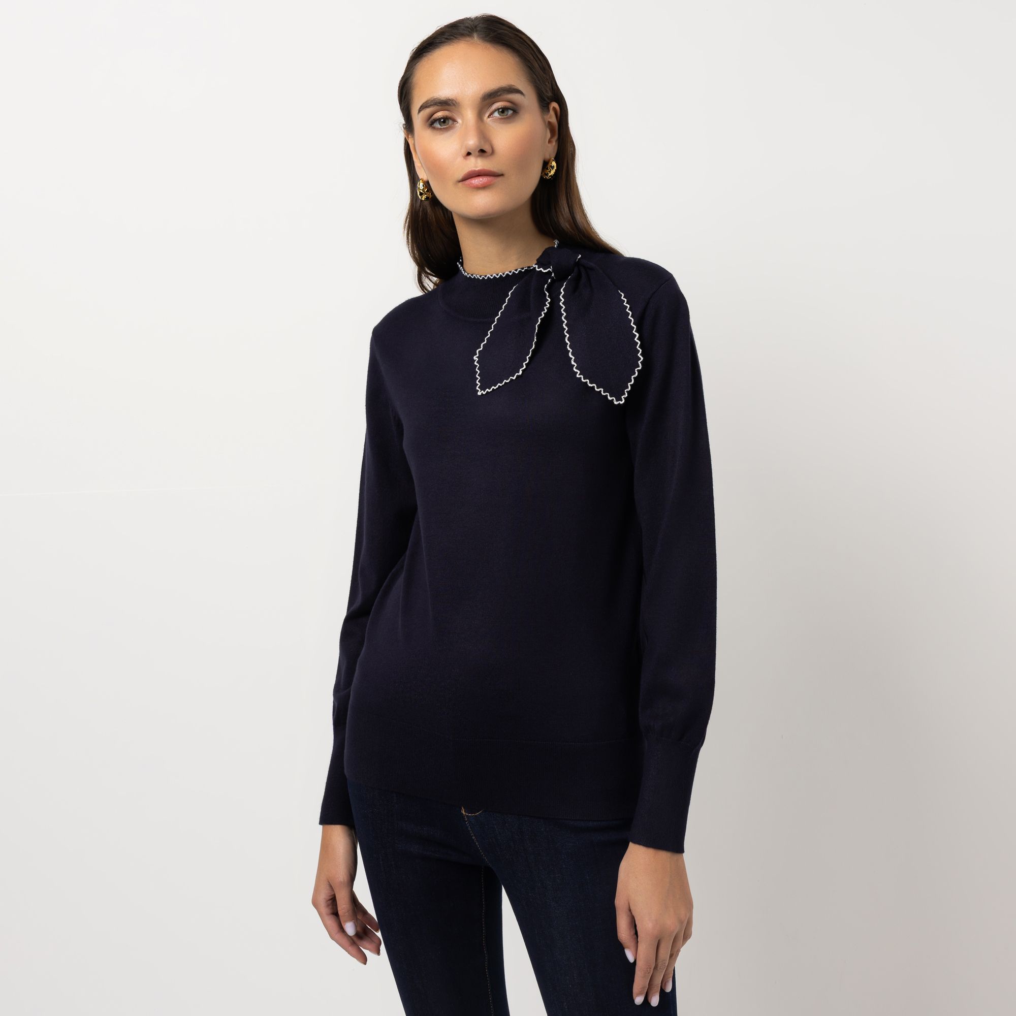 STEFFEN SCHRAUT Pullover Stehkragen mit dekorativem Bindeband figurbetont