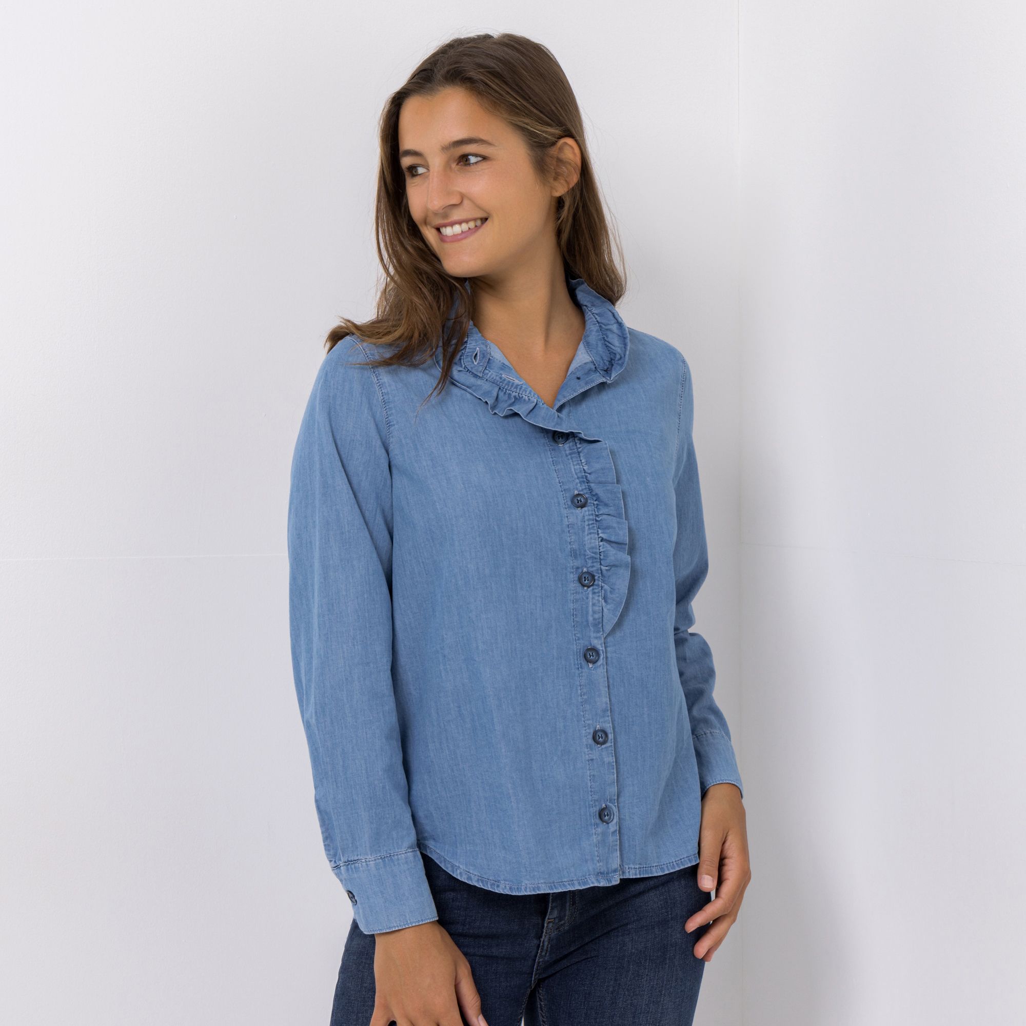 DINE 'N' DANCE Bluse. 1/1-Arm Knopfleiste Rüschenkragen leger weit