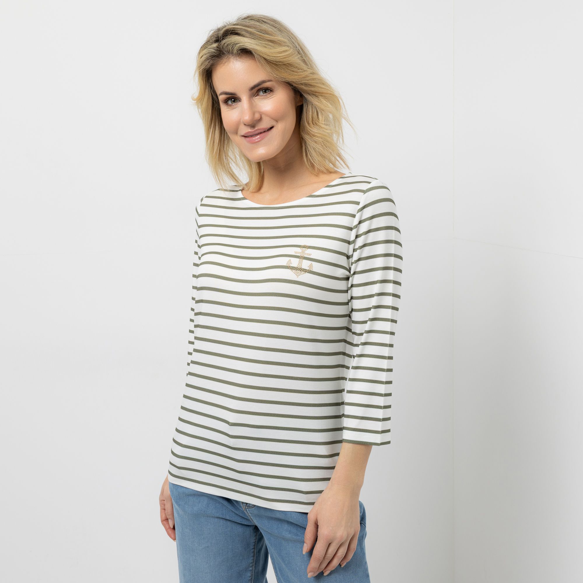 STRANDFEIN Shirt,3/4--Arm Rundhalsausschnitt Ankerdetail figurumspielend