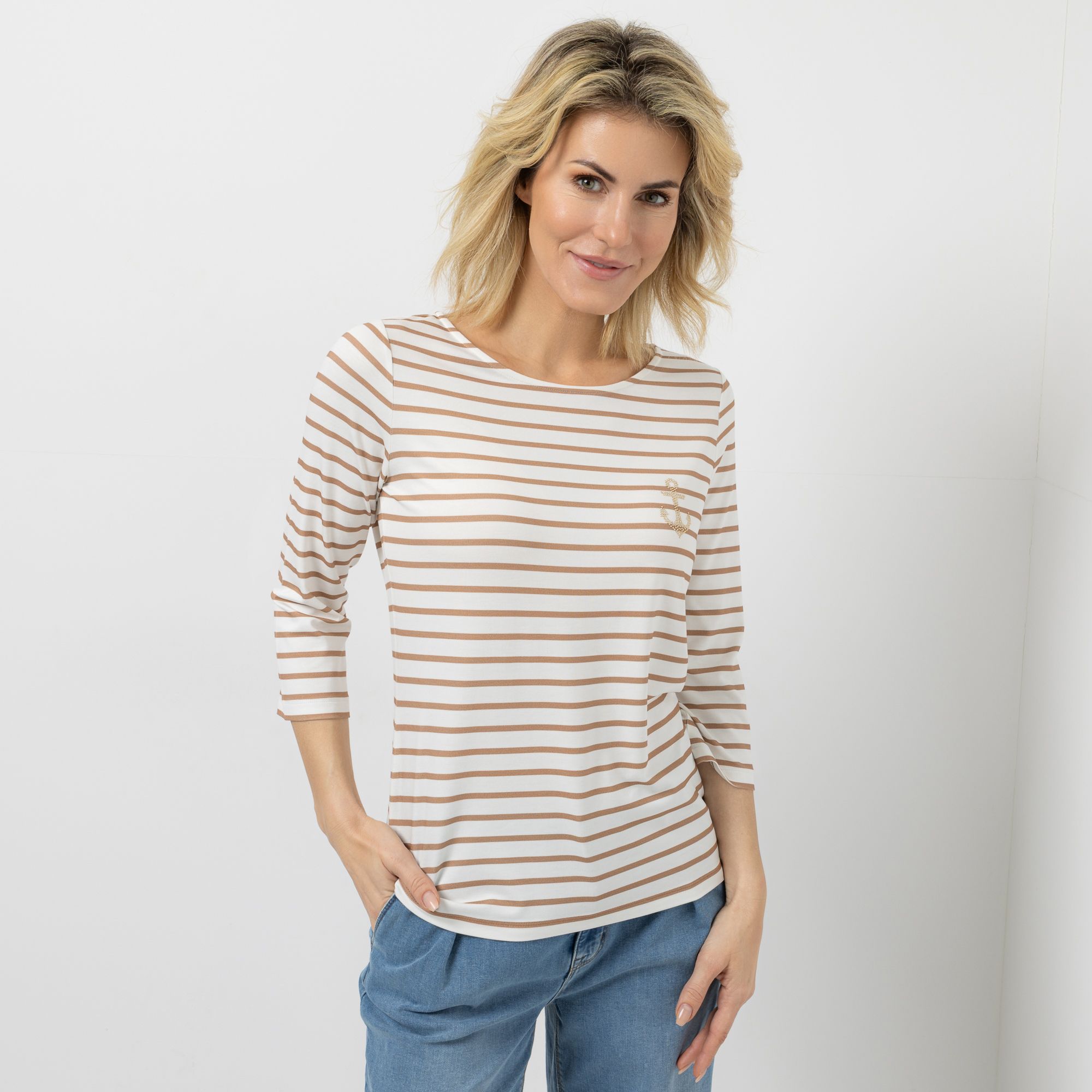 STRANDFEIN Shirt,3/4--Arm Rundhalsausschnitt Ankerdetail figurumspielend