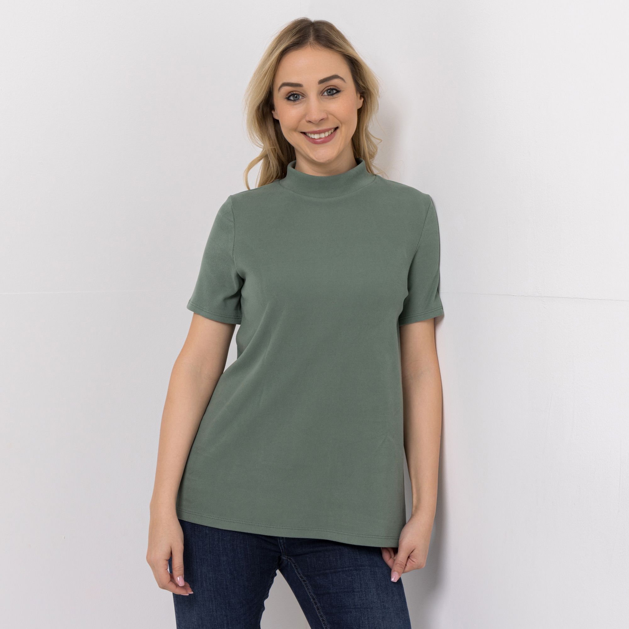 KIM & CO. Shirt, 1/2-Arm Jersey, gerippt Stehkragen figurumspielend